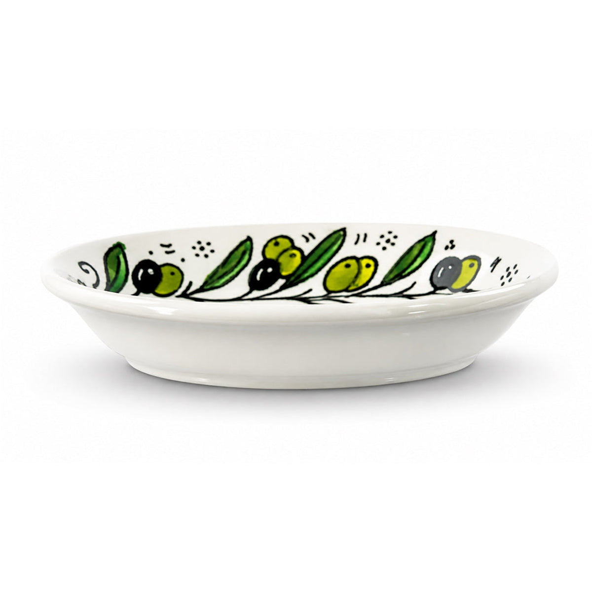 Ceramic Oval Serving Dish 6.69 Inch in Olive Green, side view