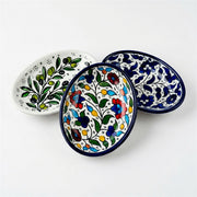 Ceramic Oval Serving Dish 6.69 Inch shown in all three hand-painted patterns