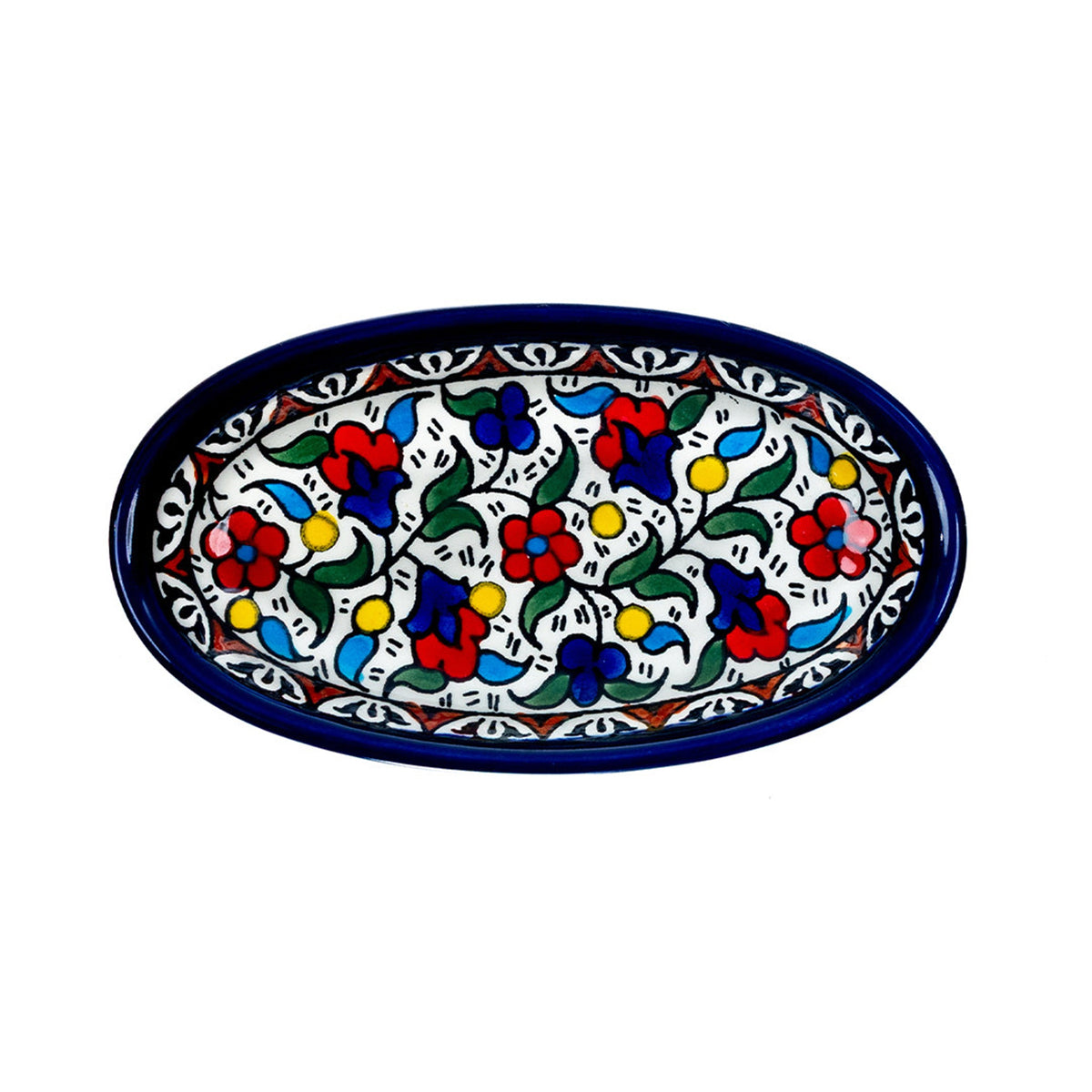 Ceramic Oval Serving Dish 6.7 Inch in Floral, seen from above