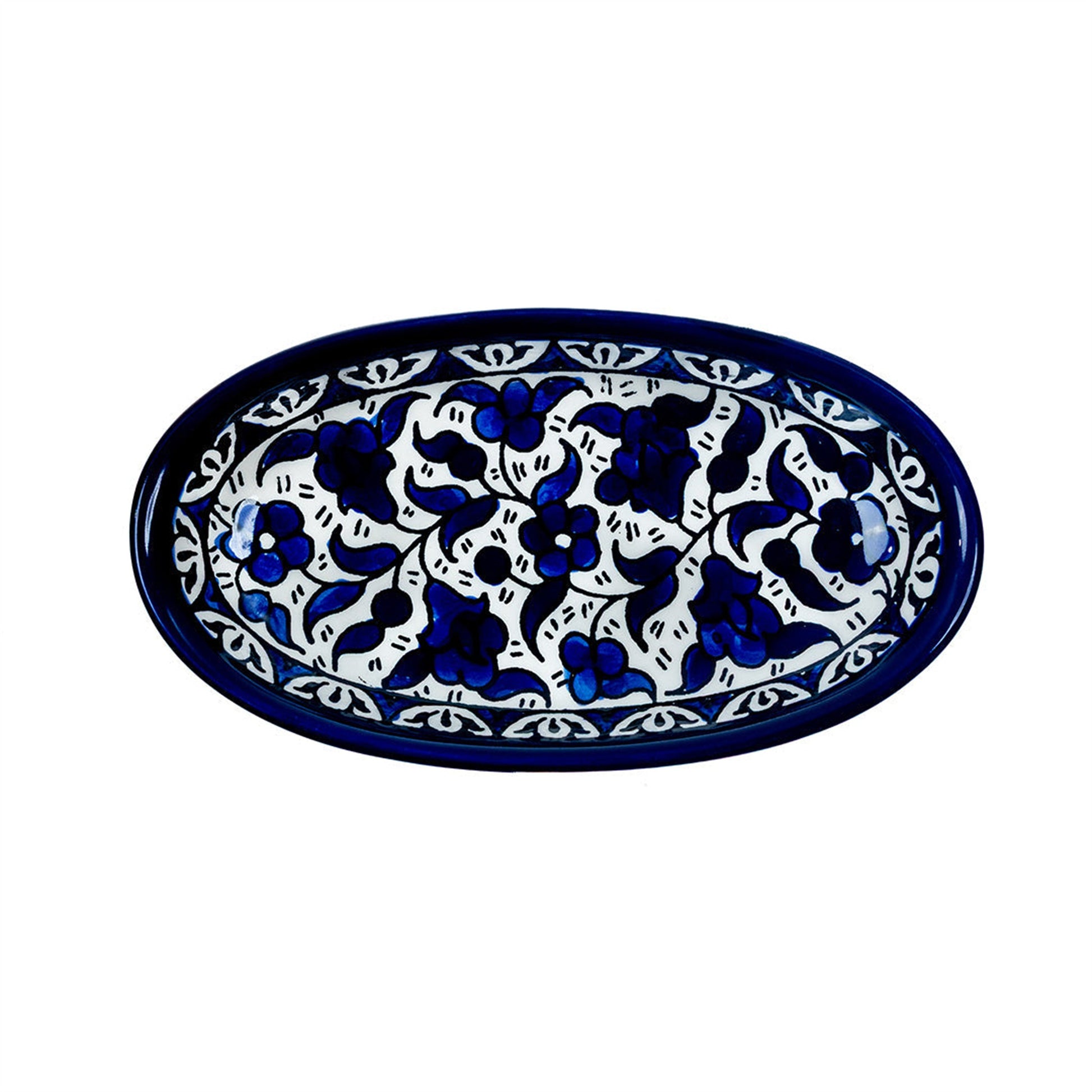 Ceramic Oval Serving Dish 6.7 Inch in Indigo, seen from above