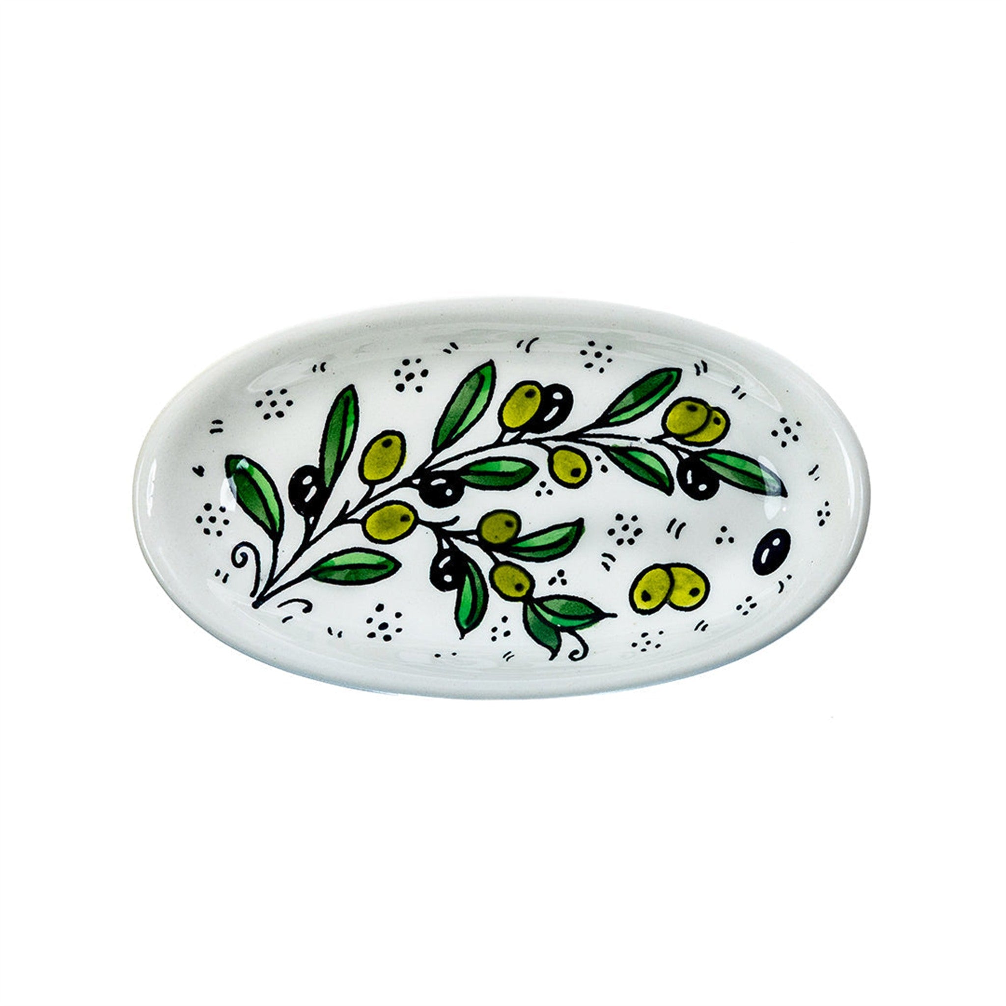 Ceramic Oval Serving Dish 6.7 Inch in Olive Green, seen from above
