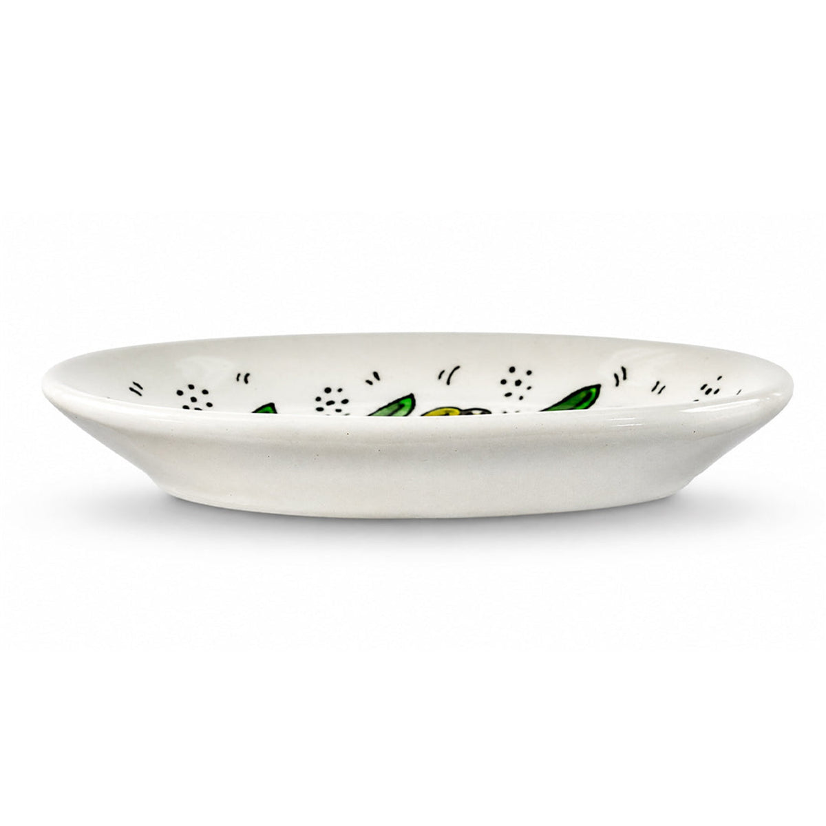 Ceramic Oval Serving Dish 6.7 Inch in Olive Green, side view