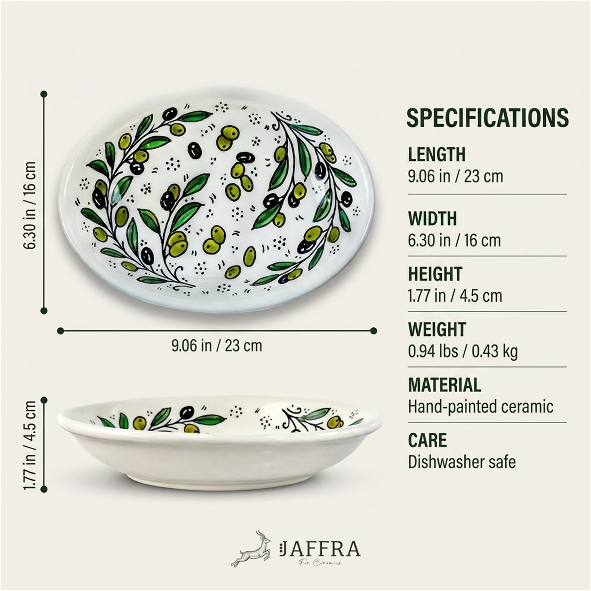 Ceramic Oval Serving Dish 9.06 Inch dimensions and specifications