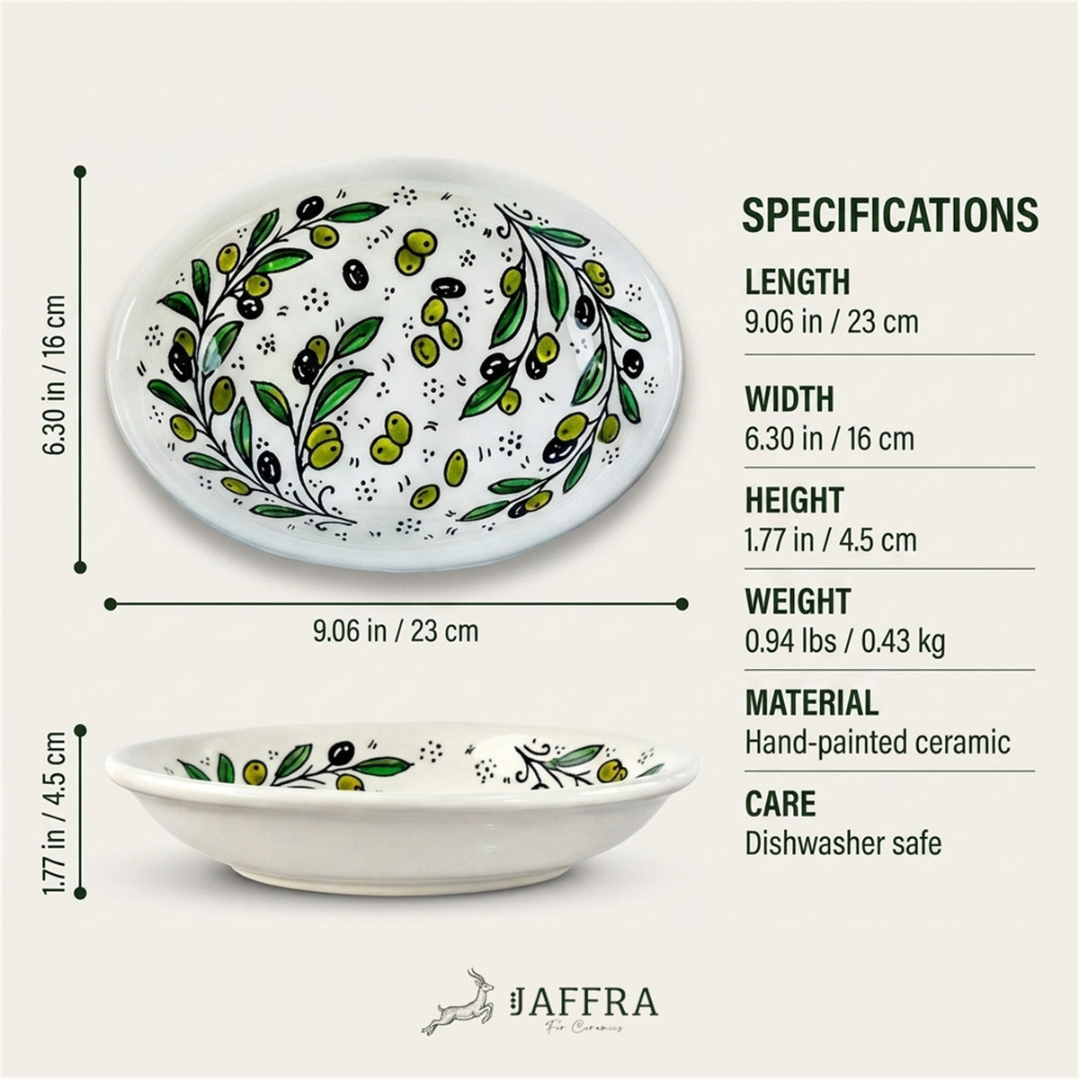 Ceramic Oval Serving Dish 9.06 Inch dimensions and specifications