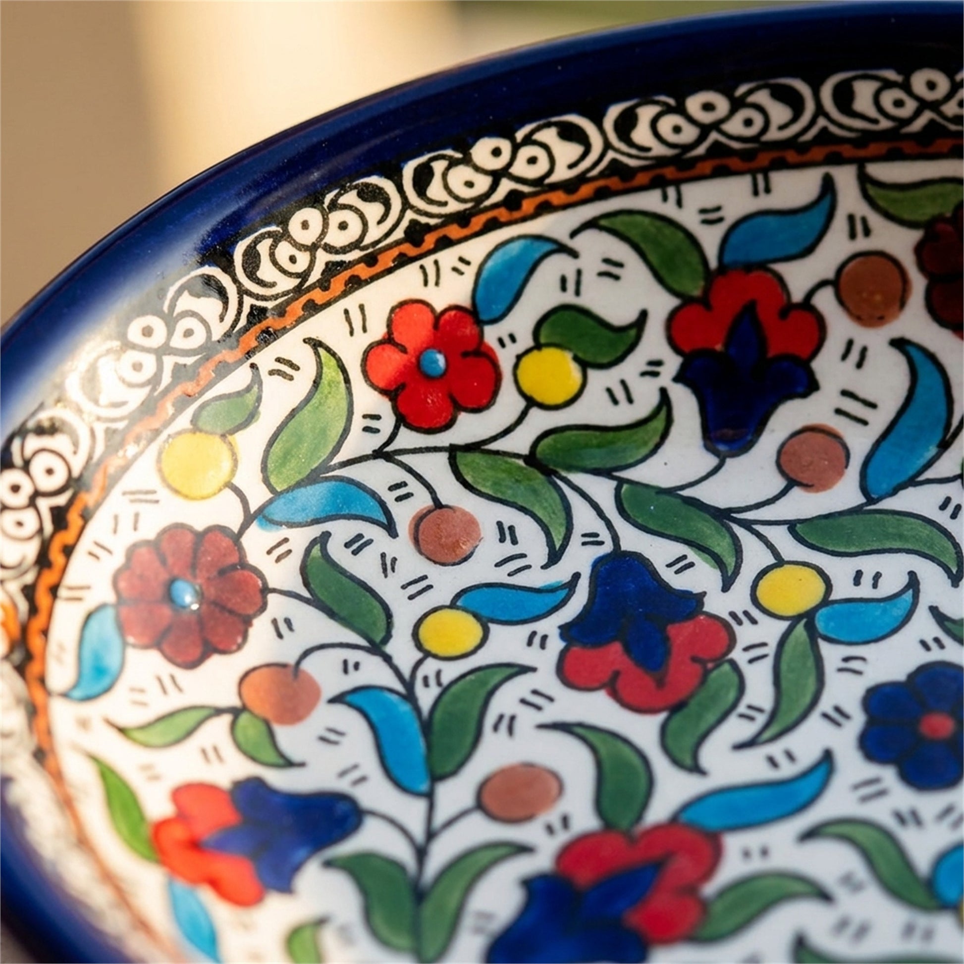 Ceramic Oval Serving Dish 9.06 Inch in Floral, close-up of the hand-painted detail