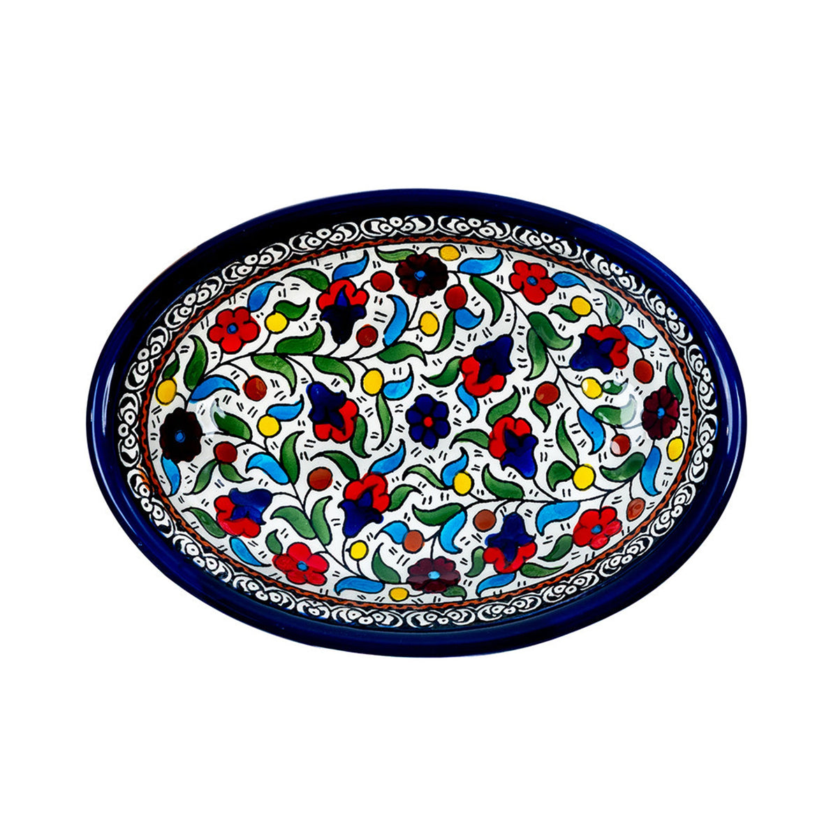 Ceramic Oval Serving Dish 9.06 Inch in Floral, seen from above