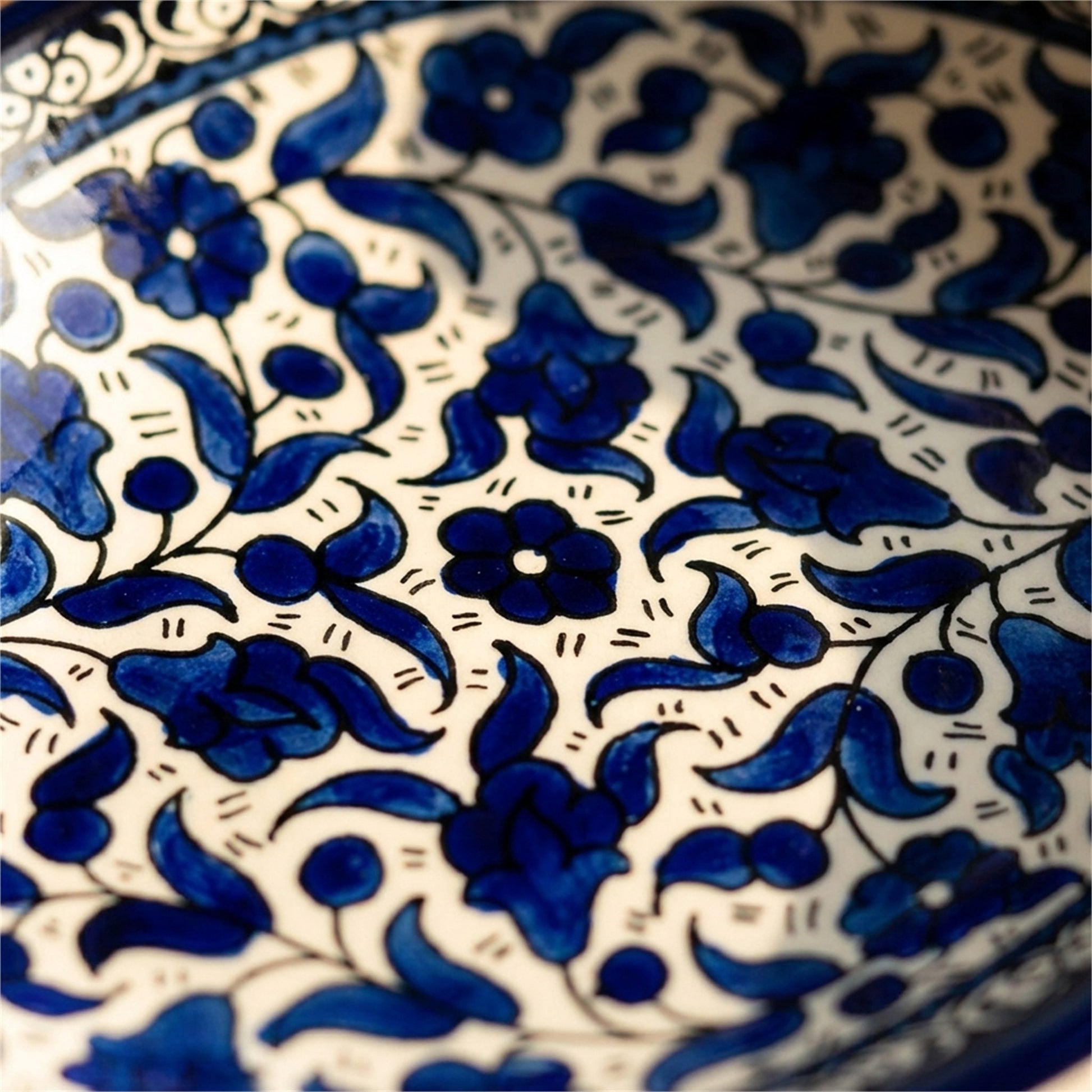Ceramic Oval Serving Dish 9.06 Inch in Indigo, close-up of the hand-painted detail