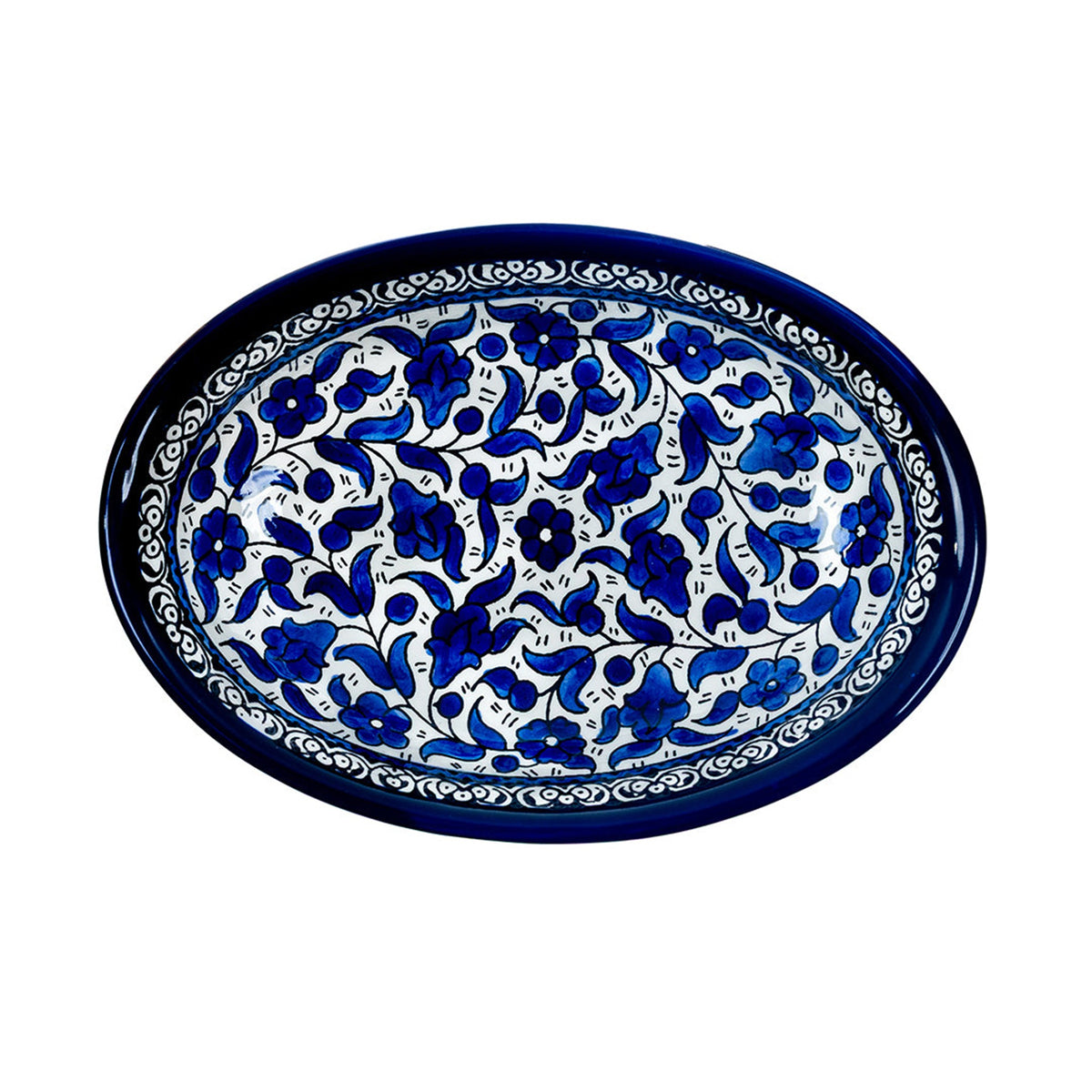 Ceramic Oval Serving Dish 9.06 Inch in Indigo, seen from above
