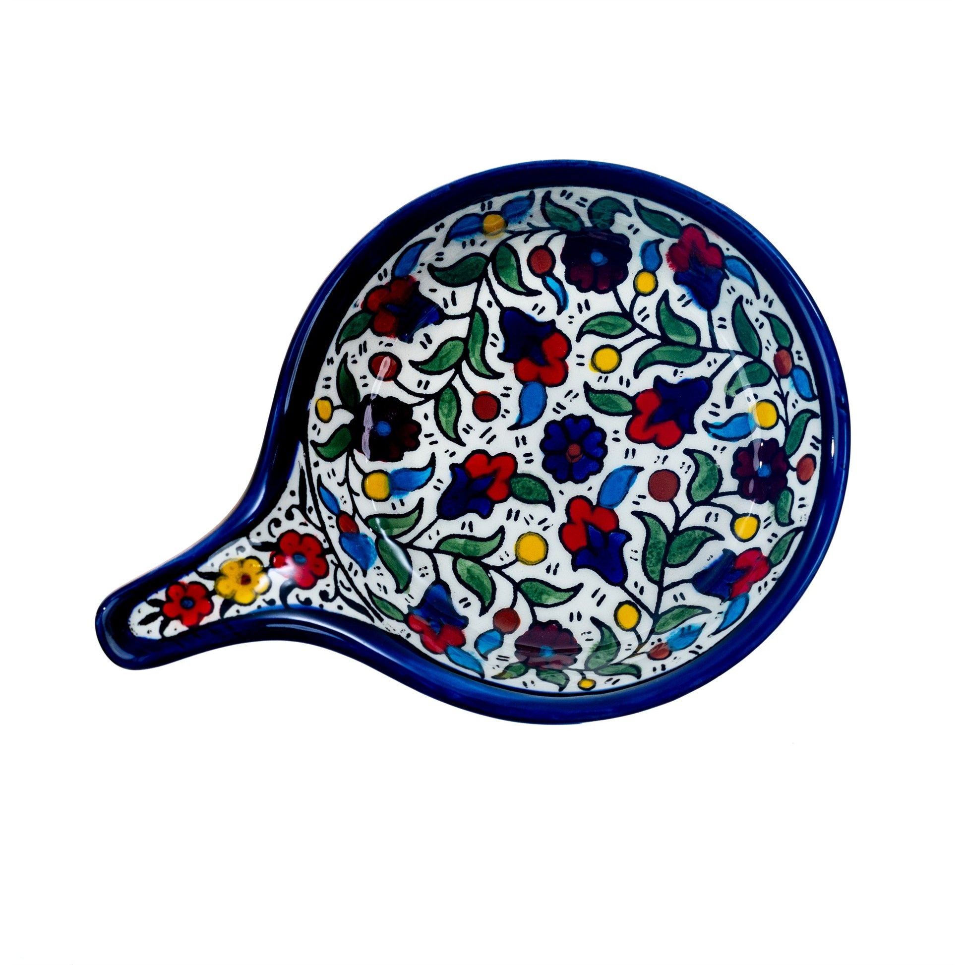 Ceramic Single Handle Bowl 5.12 Inch in Floral, seen from above