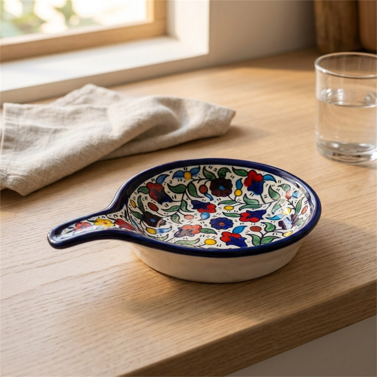Ceramic Single Handle Bowl 5.12 Inch in Floral, styled on a set table