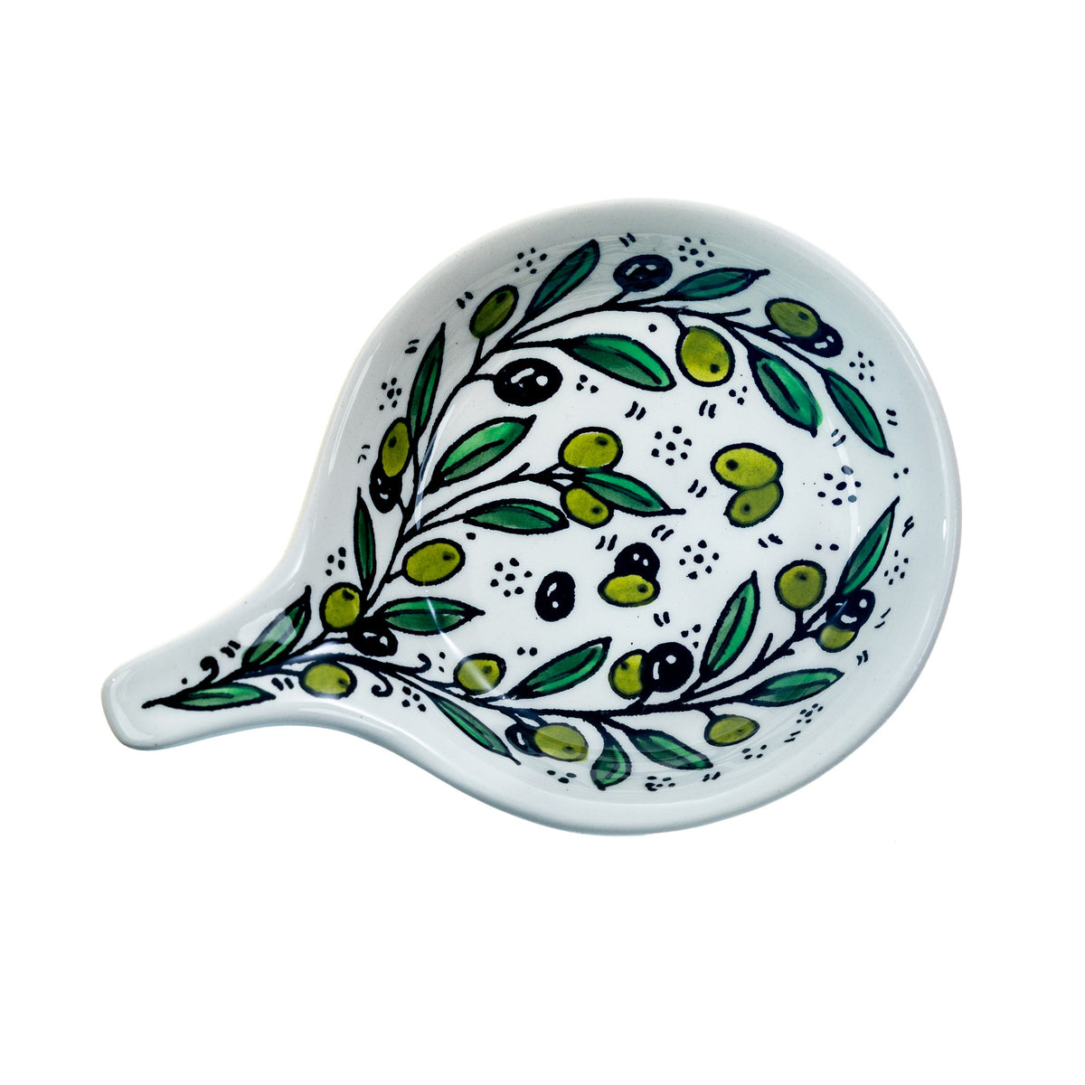 Ceramic Single Handle Bowl 5.12 Inch in Olive Green, seen from above
