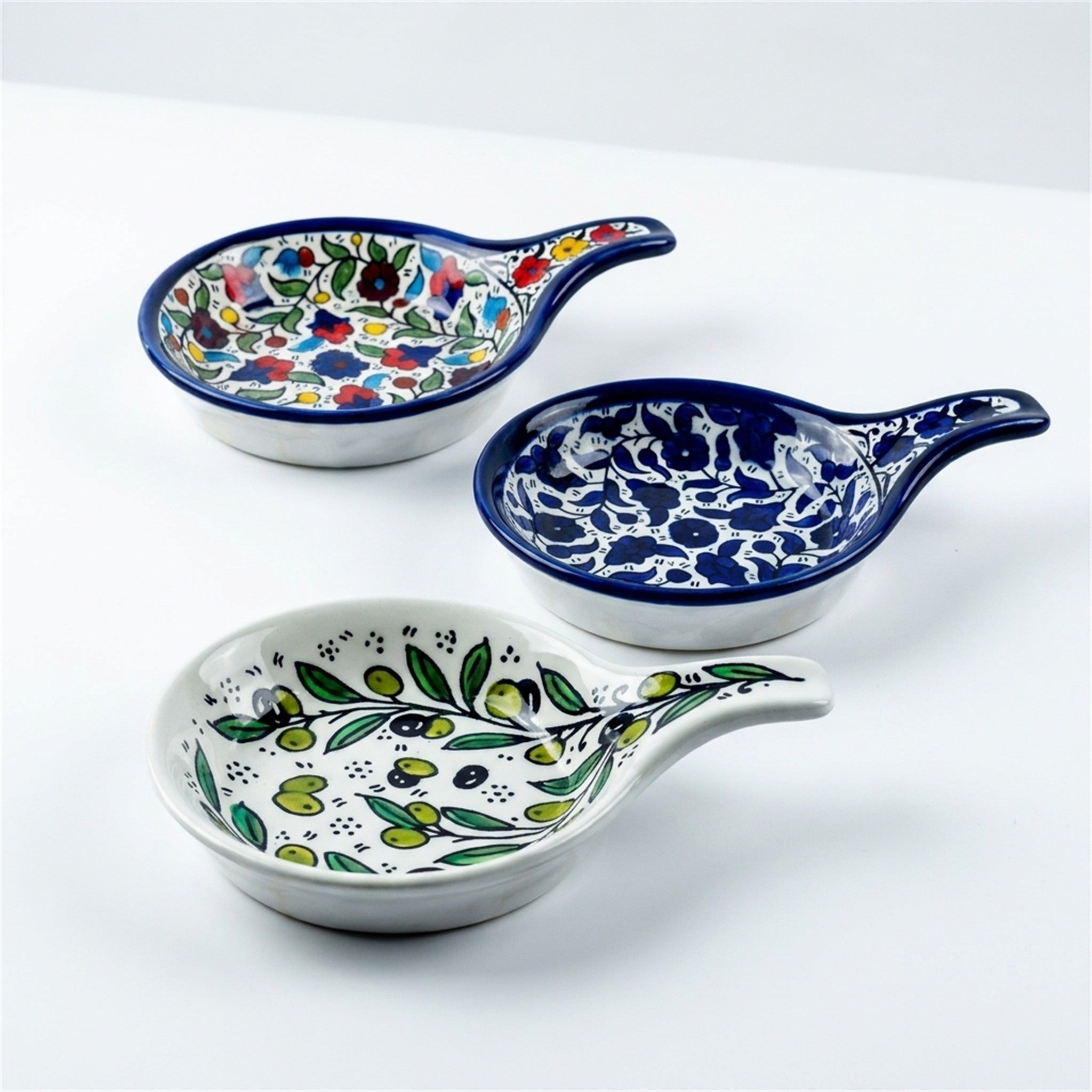 Ceramic Single Handle Bowl 5.12 Inch shown in all three hand-painted patterns