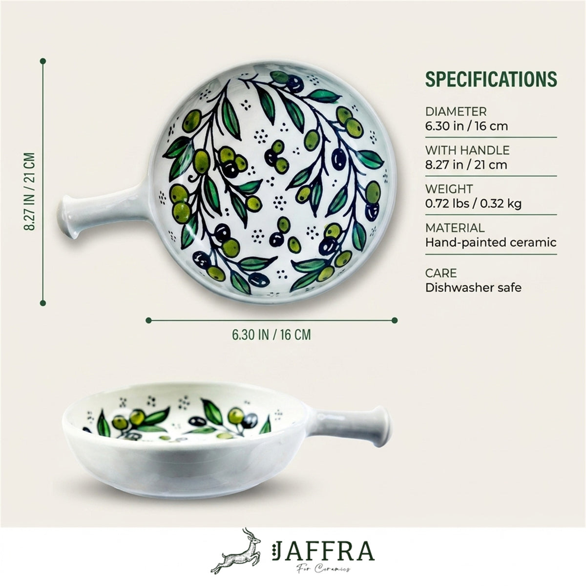 Ceramic Single Handle Bowl 6.3 Inch dimensions and specifications