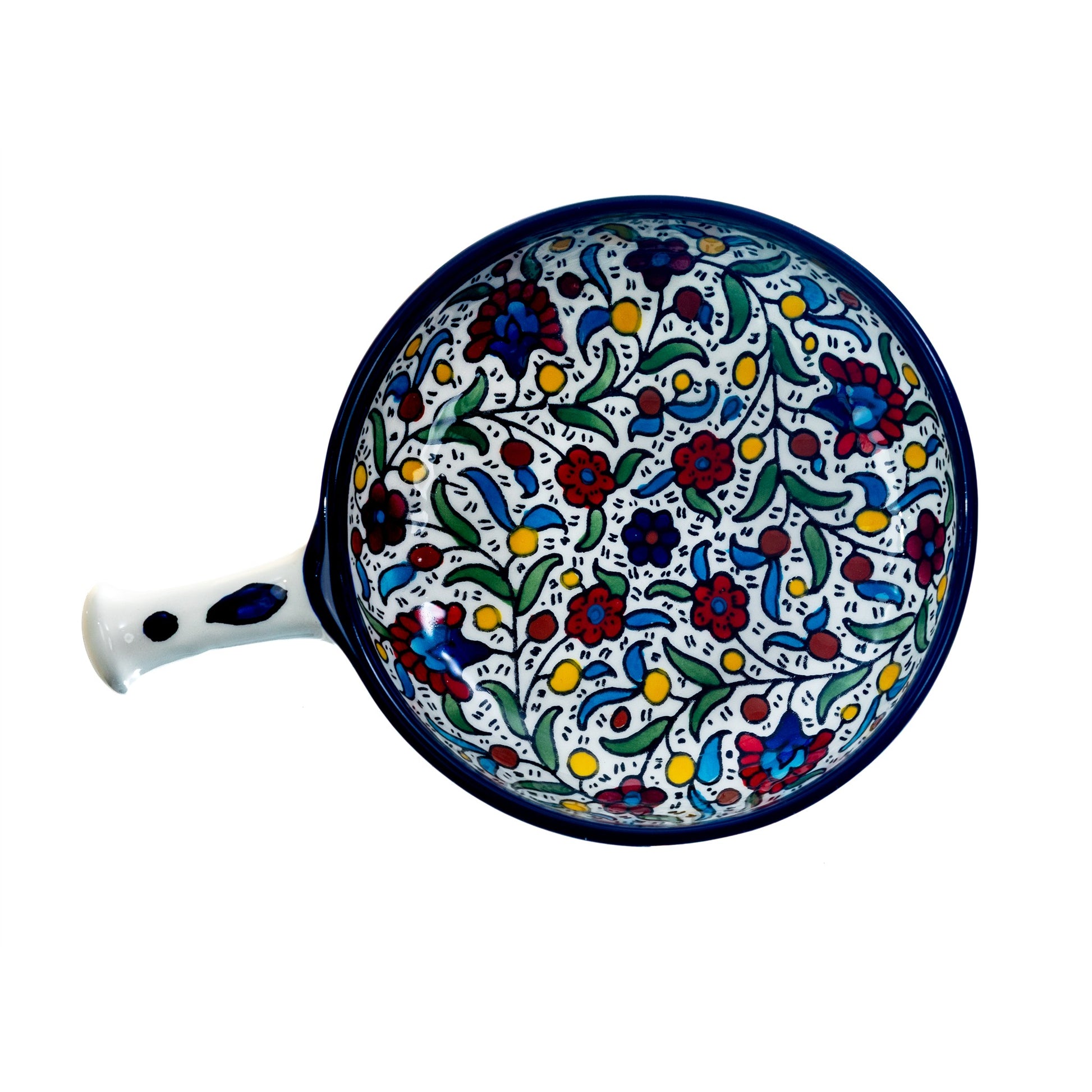 Ceramic Single Handle Bowl 6.3 Inch in Floral, seen from above