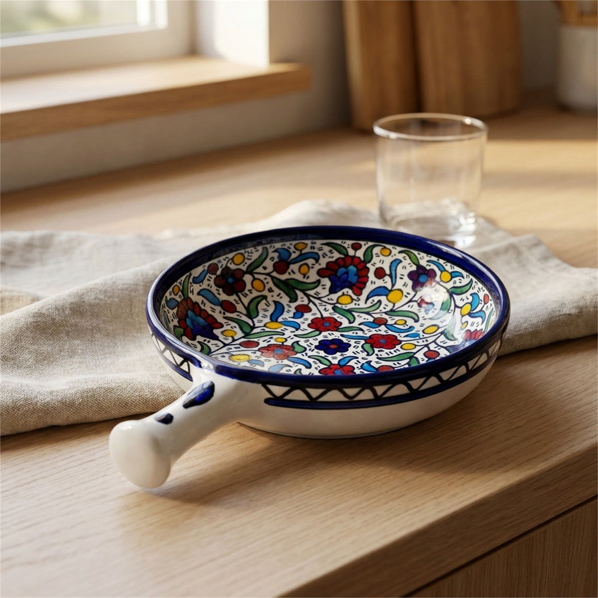 Ceramic Single Handle Bowl 6.3 Inch in Floral, styled on a set table