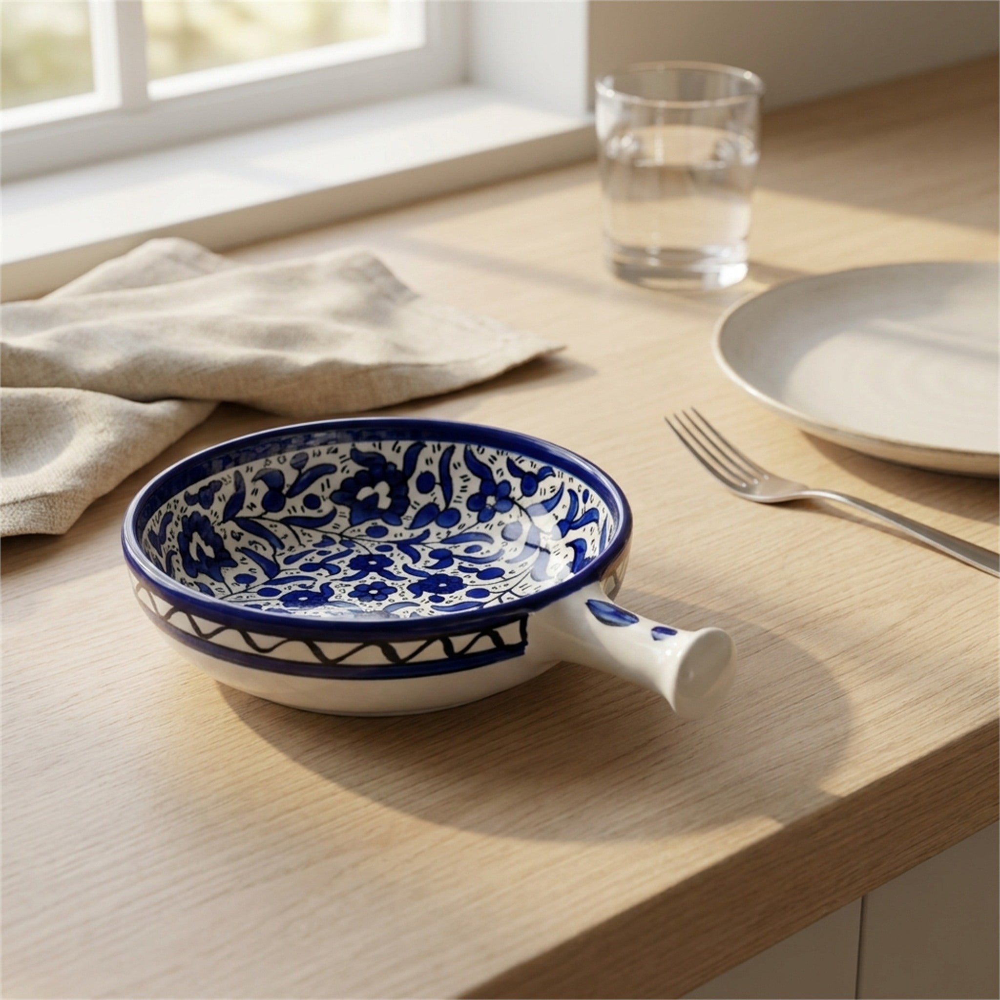 Ceramic Single Handle Bowl 6.3 Inch in Indigo, styled on a set table