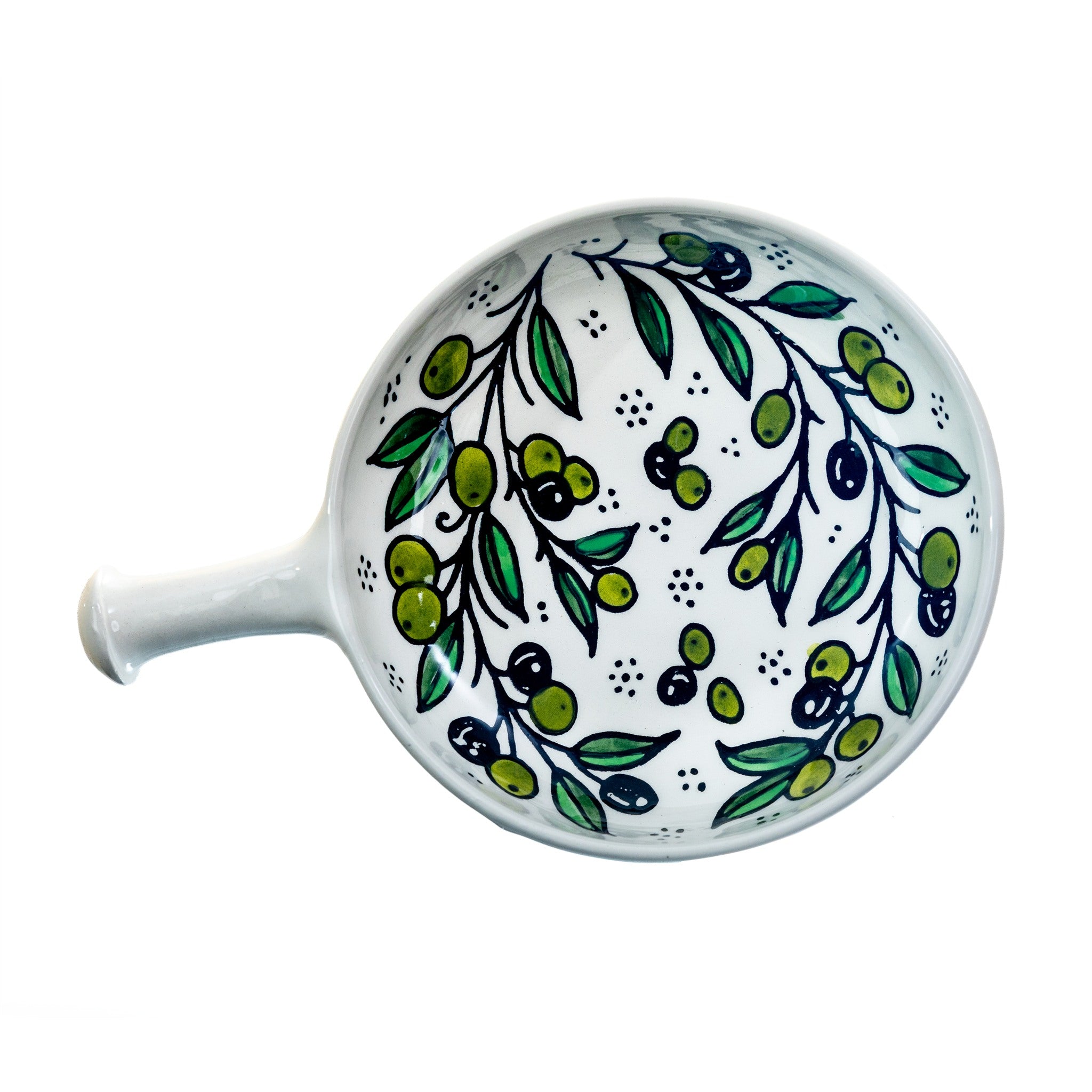 Ceramic Single Handle Bowl 6.3 Inch in Olive Green, seen from above