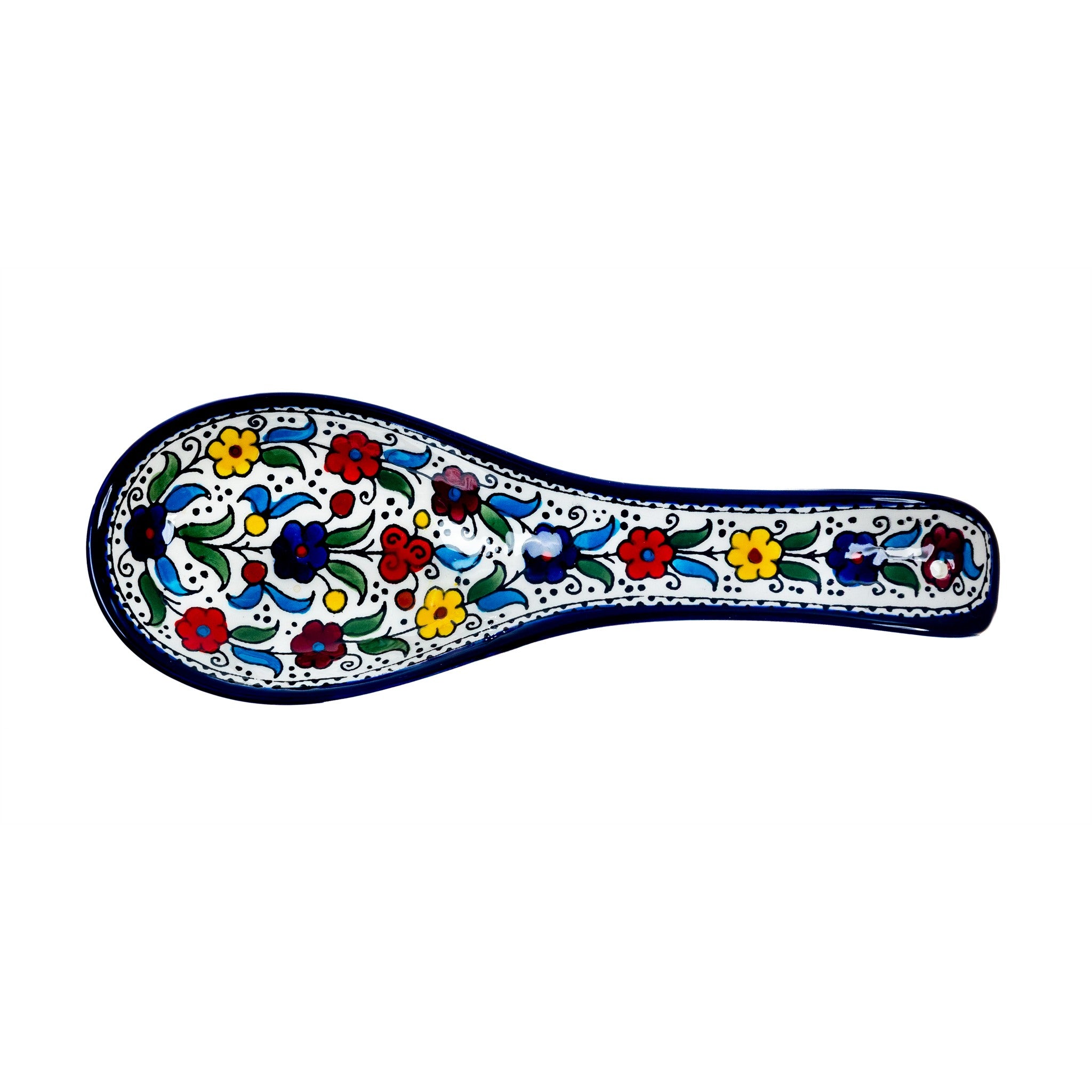 Ceramic Spoon Rest 9.84 Inch in Floral, seen from above