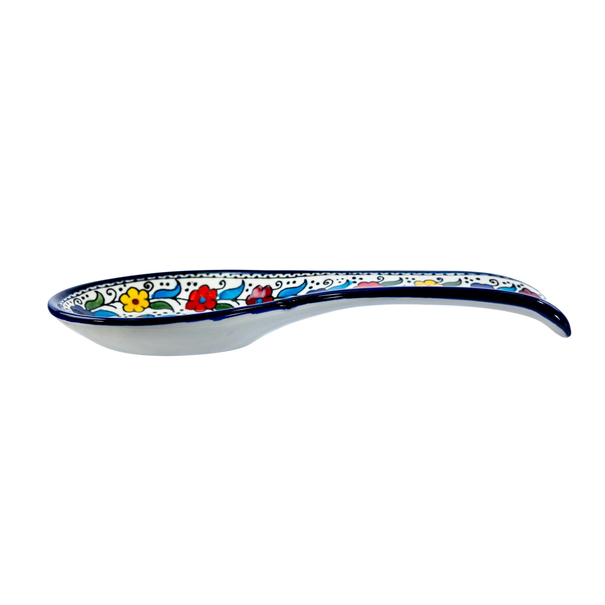 Ceramic Spoon Rest 9.84 Inch in Floral, side view