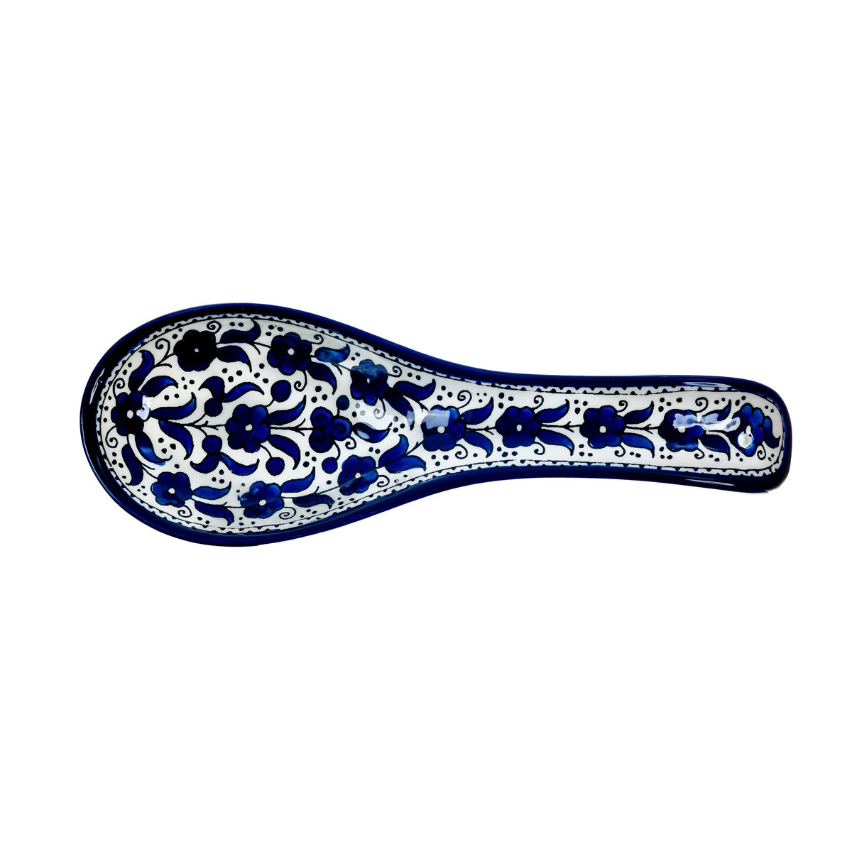 Ceramic Spoon Rest 9.84 Inch in Indigo, seen from above