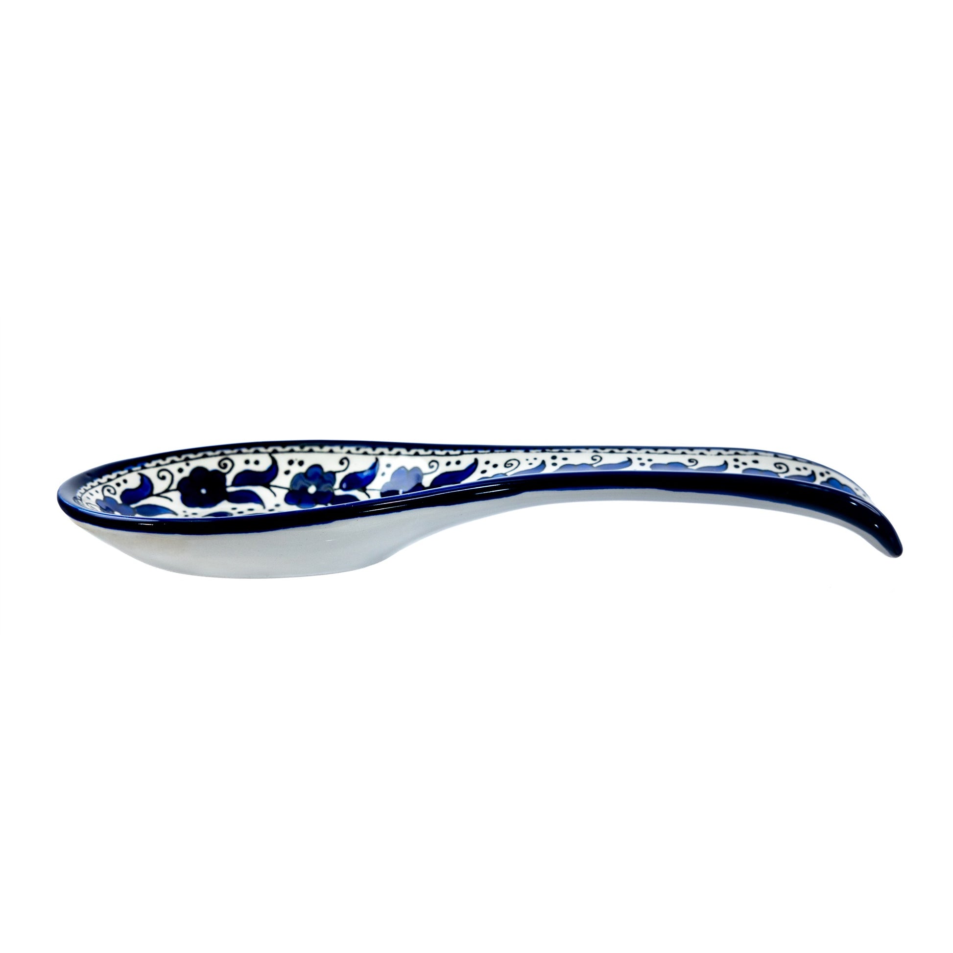 Ceramic Spoon Rest 9.84 Inch in Indigo, side view
