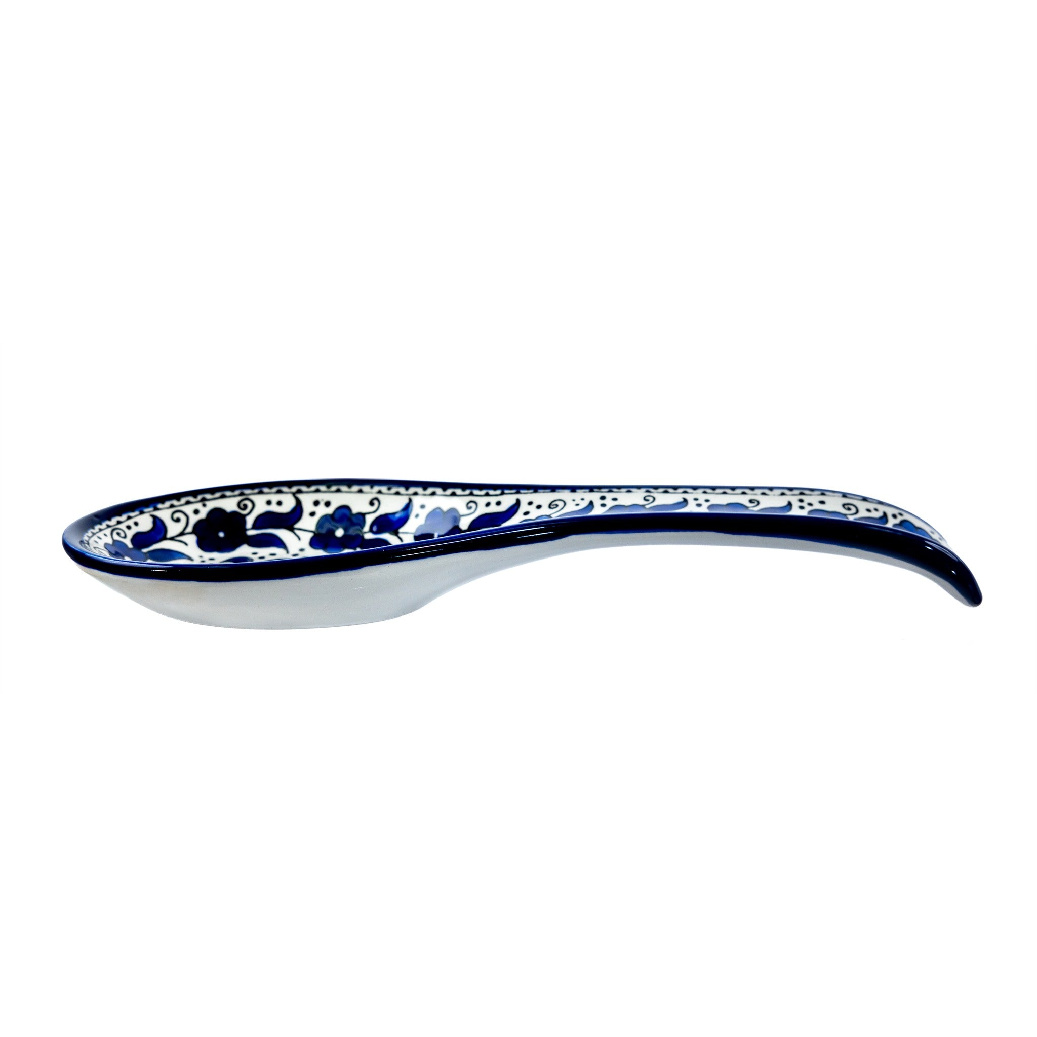 Ceramic Spoon Rest 9.84 Inch in Indigo, side view