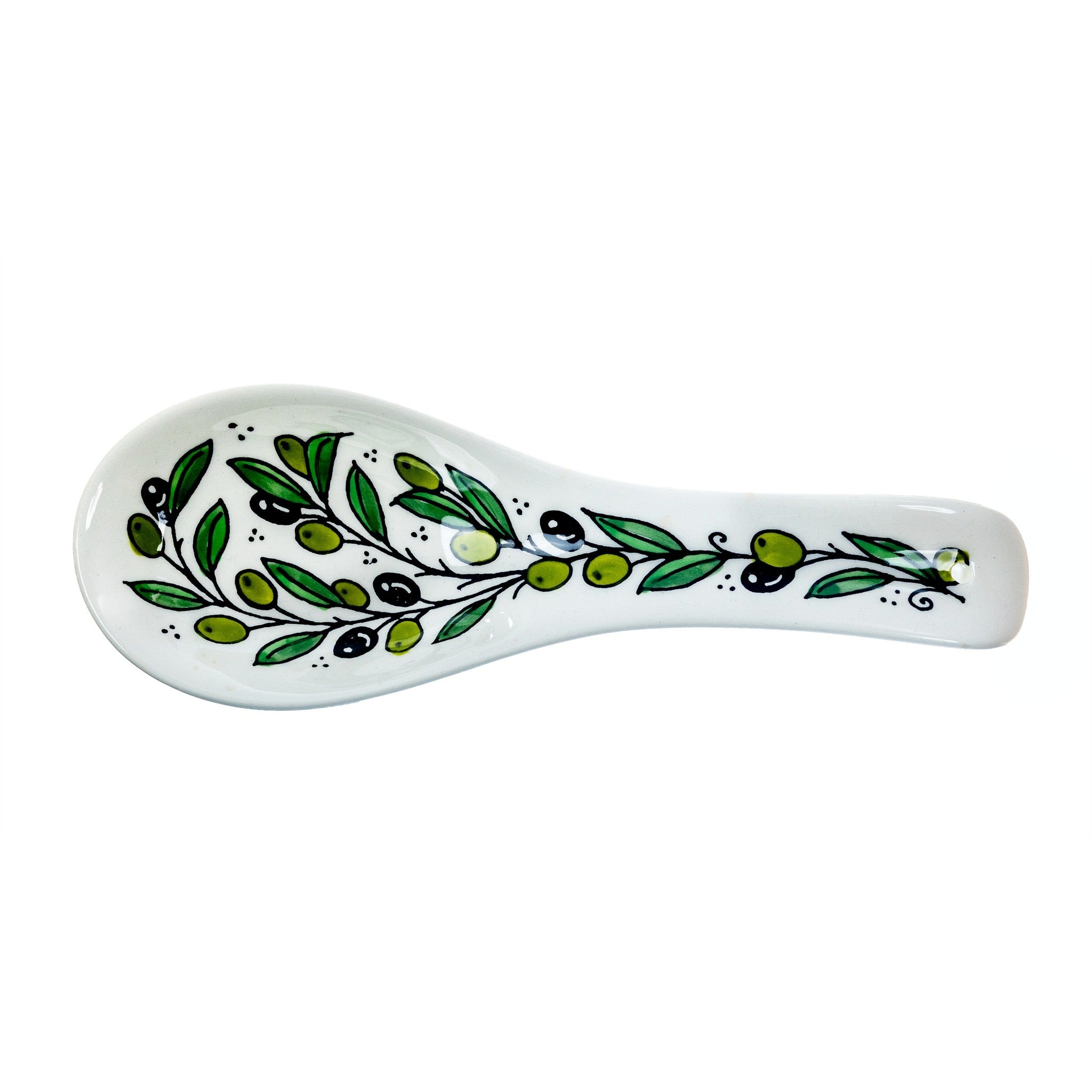 Ceramic Spoon Rest 9.84 Inch in Olive Green, seen from above
