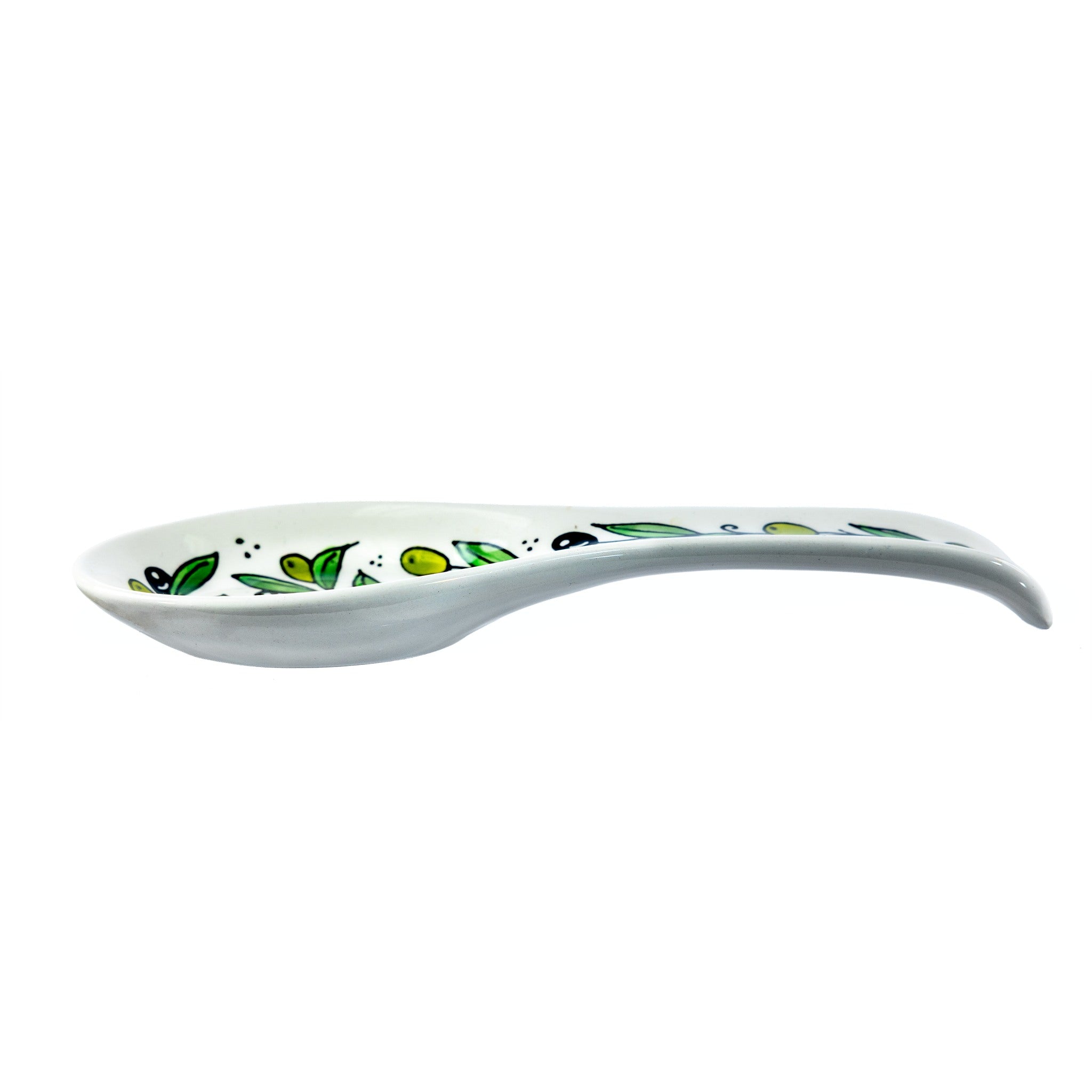 Ceramic Spoon Rest 9.84 Inch in Olive Green, side view