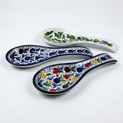 Ceramic Spoon Rest 9.84 Inch shown in all three hand-painted patterns