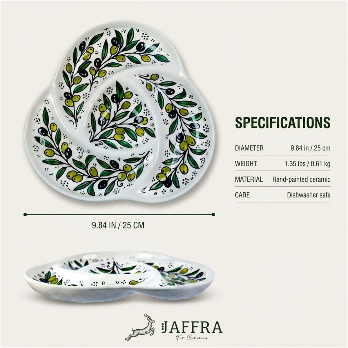 Ceramic Trefoil Dish 9.84 Inch dimensions and specifications
