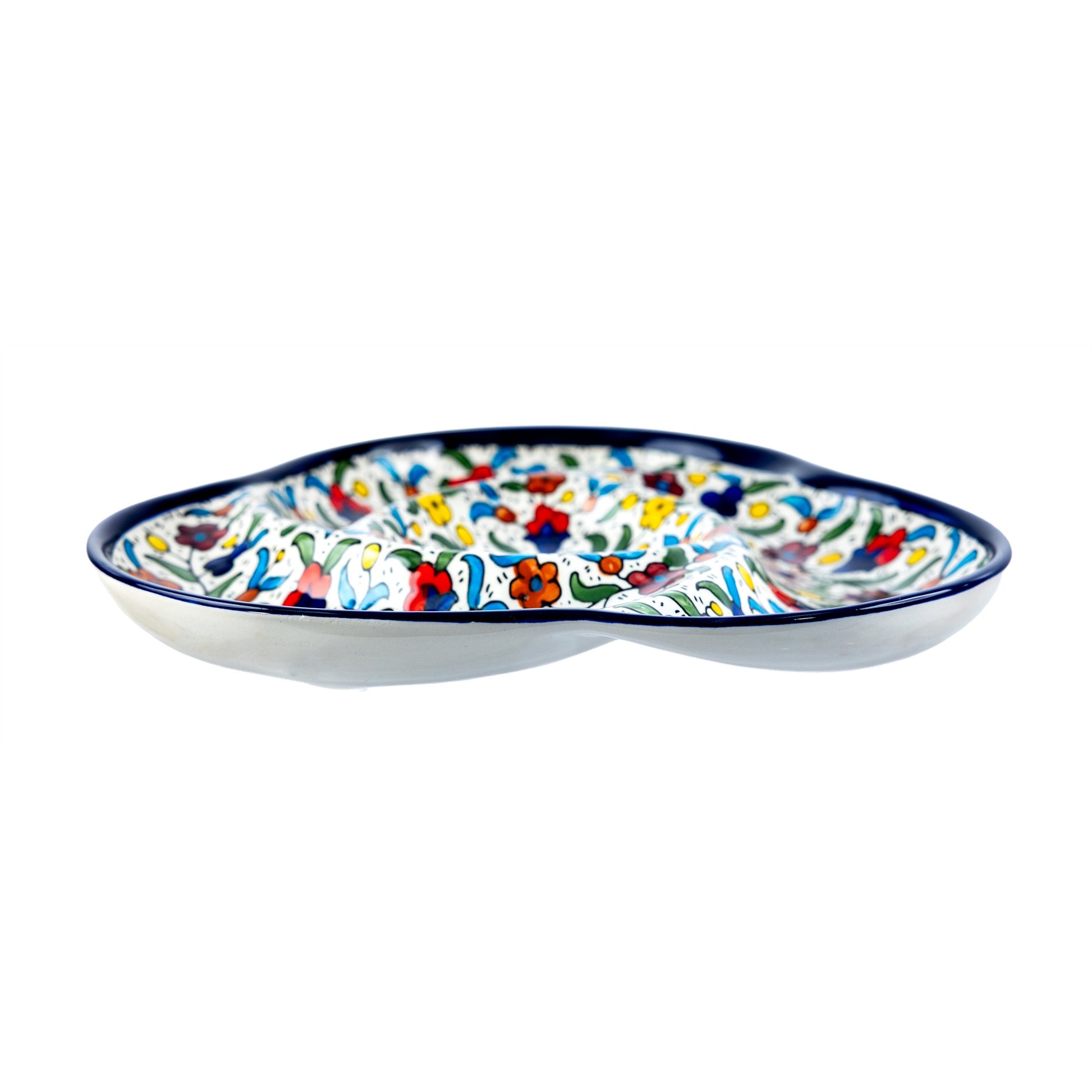 Ceramic Trefoil Dish 9.84 Inch in Floral, side view