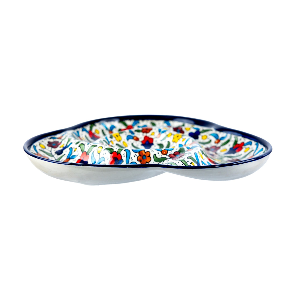 Ceramic Trefoil Dish 9.84 Inch in Floral, side view
