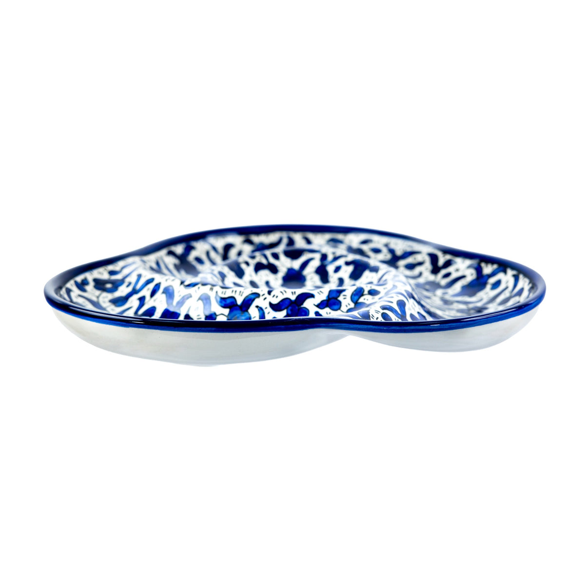 Ceramic Trefoil Dish 9.84 Inch in Indigo, side view