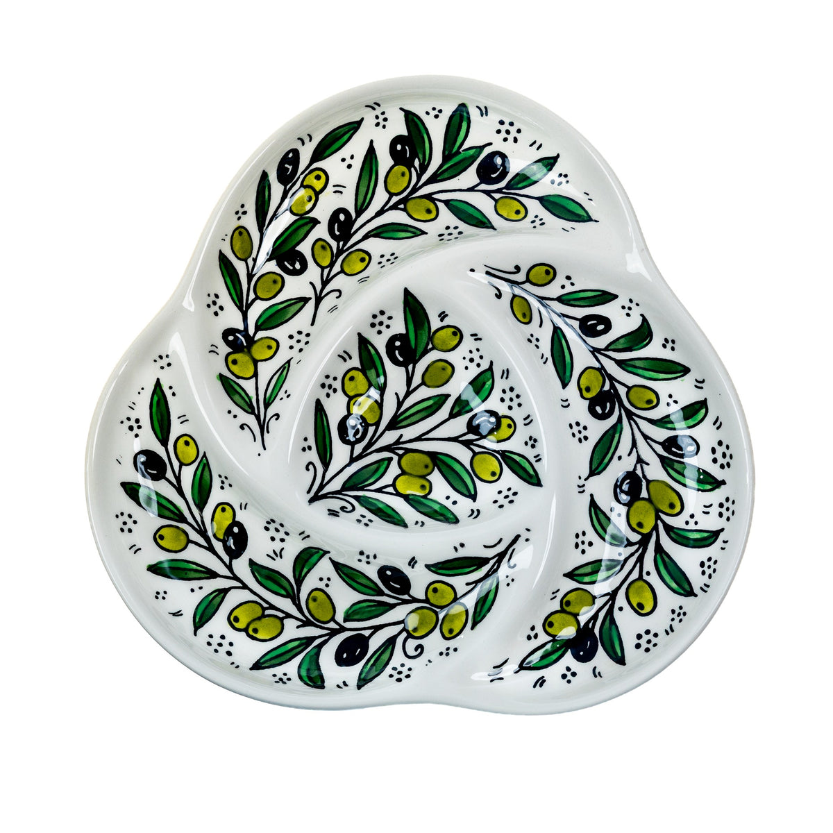 Ceramic Trefoil Dish 9.84 Inch in Olive Green, seen from above