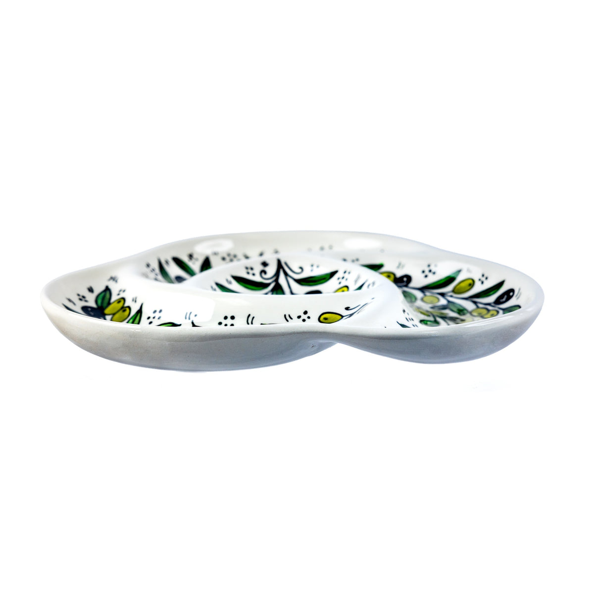 Ceramic Trefoil Dish 9.84 Inch in Olive Green, side view