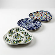 Ceramic Trefoil Dish 9.84 Inch shown in all three hand-painted patterns