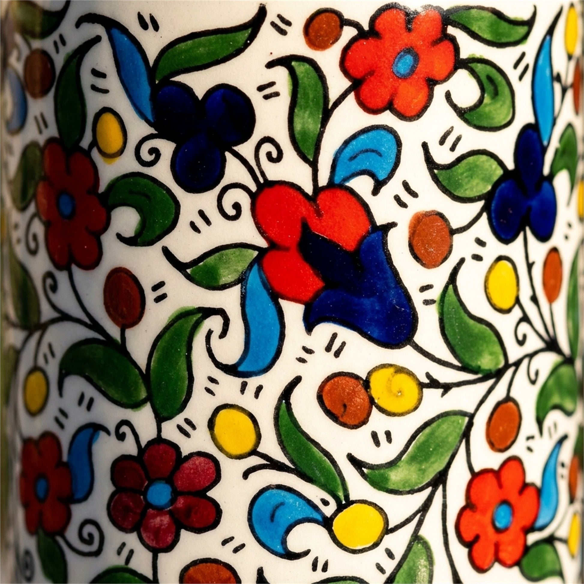 Ceramic Utensil Holder 3.94 Inch in Floral, close-up of the hand-painted detail