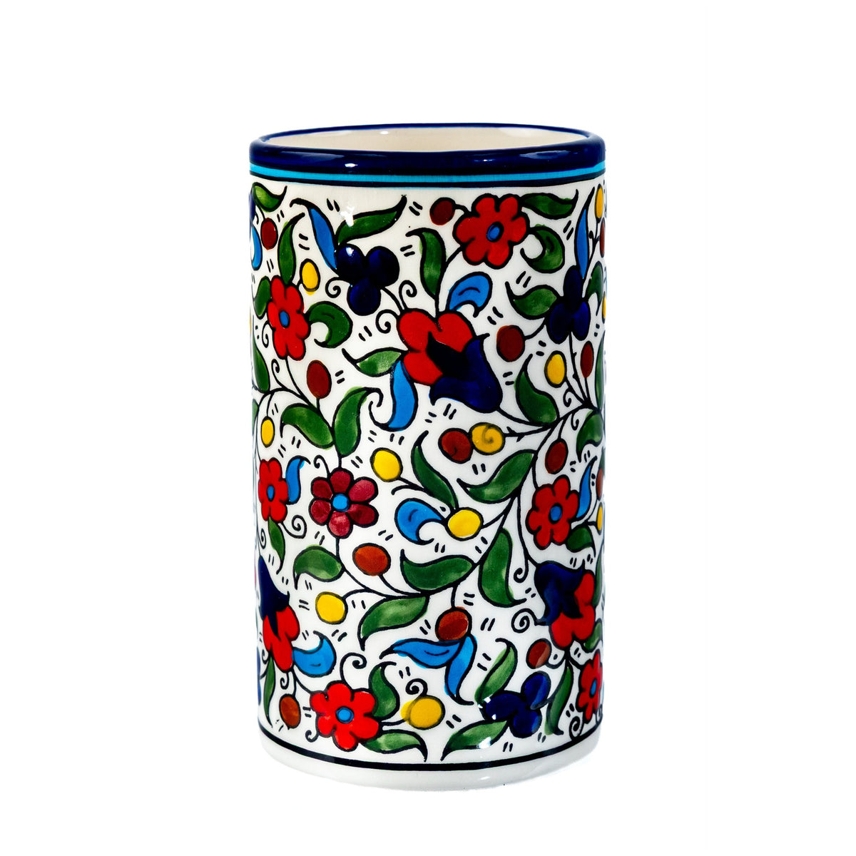 Ceramic Utensil Holder 3.94 Inch in Floral, seen from above