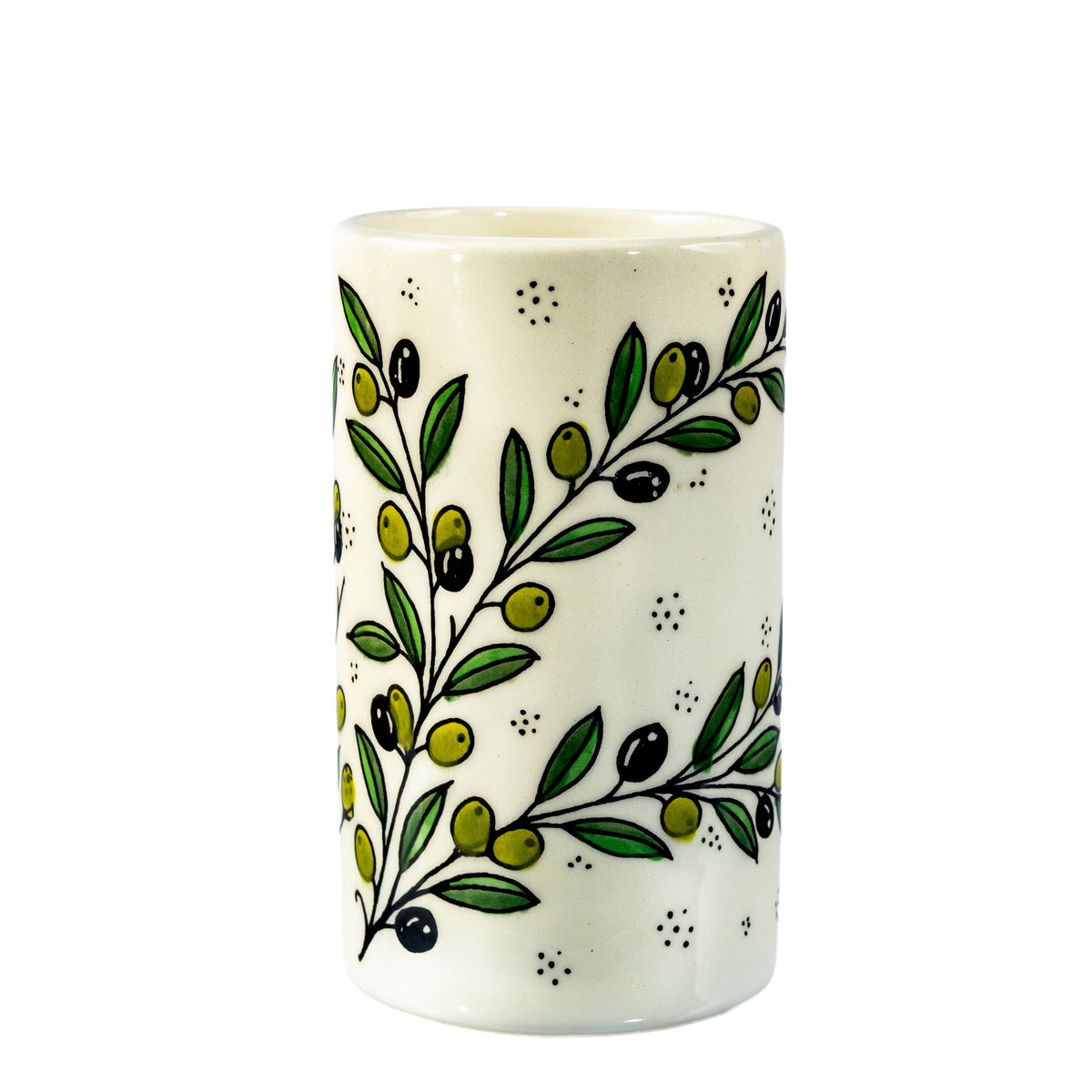 Ceramic Utensil Holder 3.94 Inch in Olive Green, seen from above