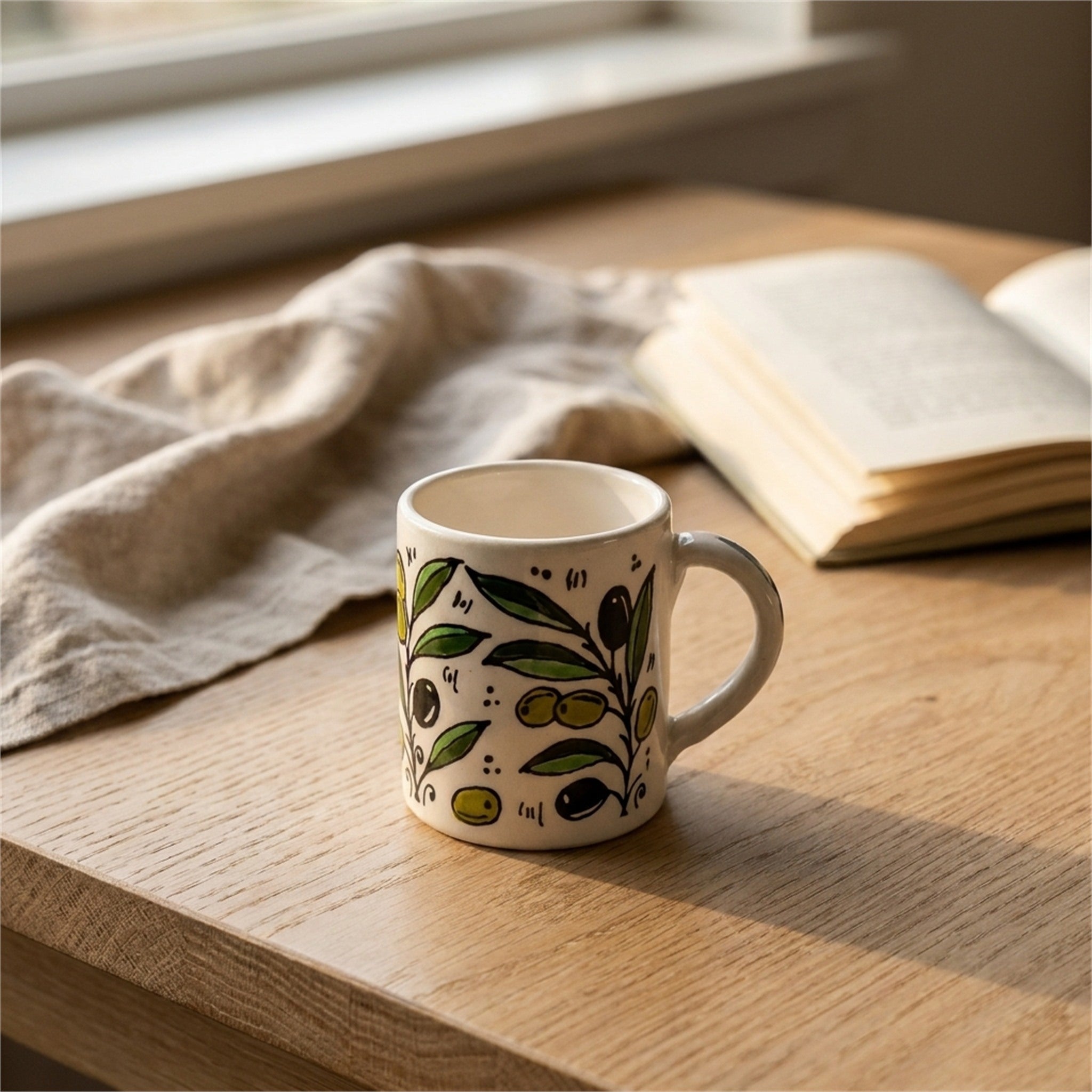 Floral Heritage Mug 2.36 Inch in Olive, styled on a set table