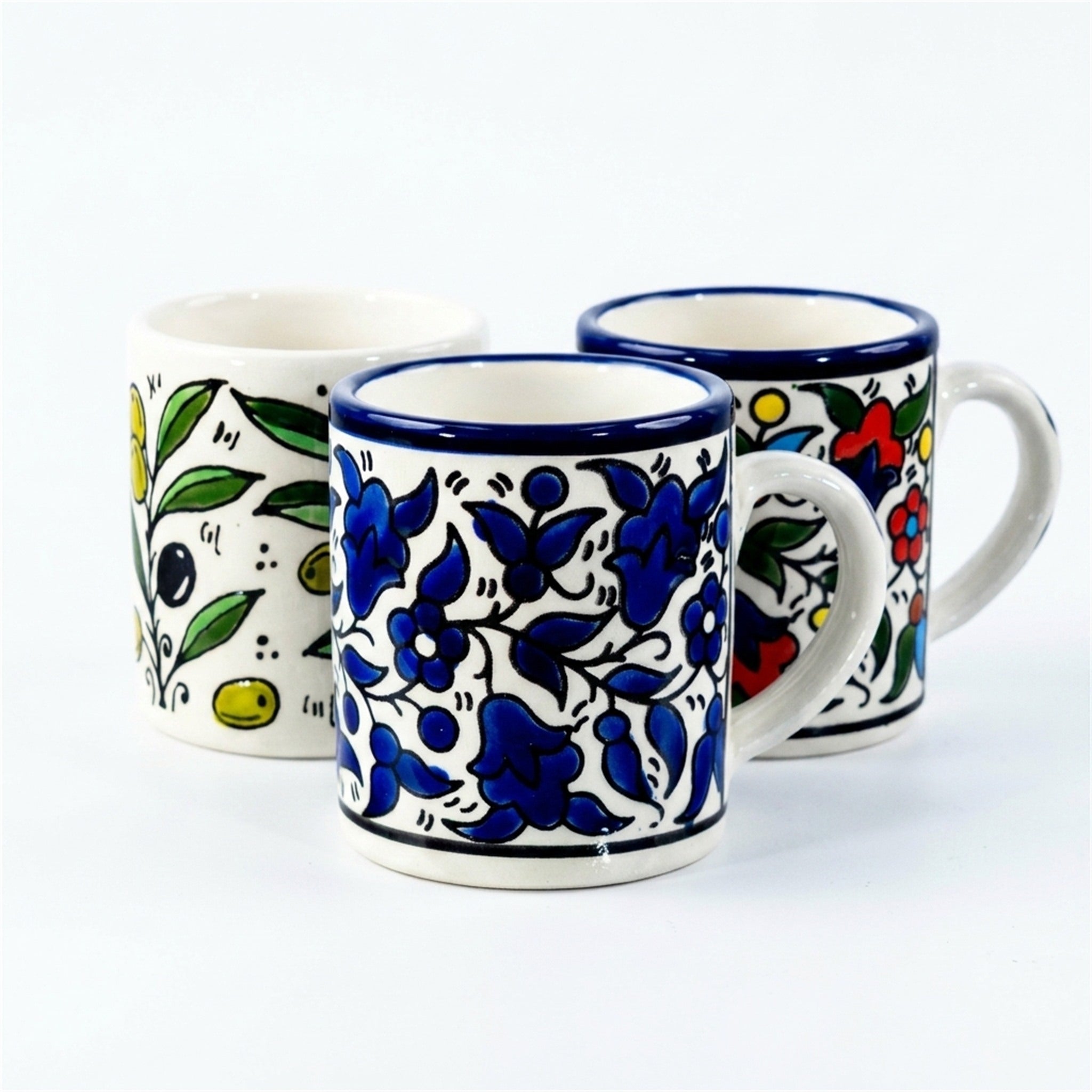 Floral Heritage Mug 2.36 Inch shown in all three hand-painted patterns