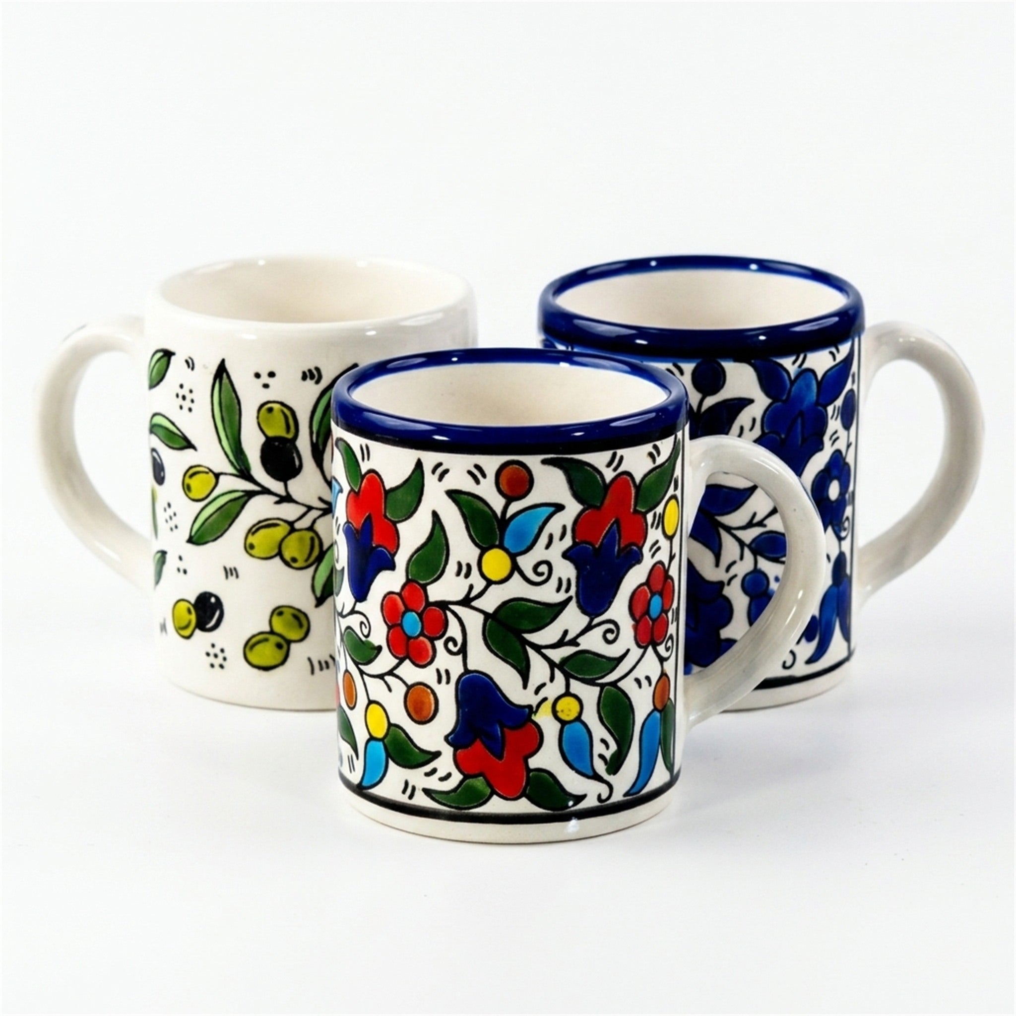 Floral Heritage Mug 2.76 Inch shown in all three hand-painted patterns
