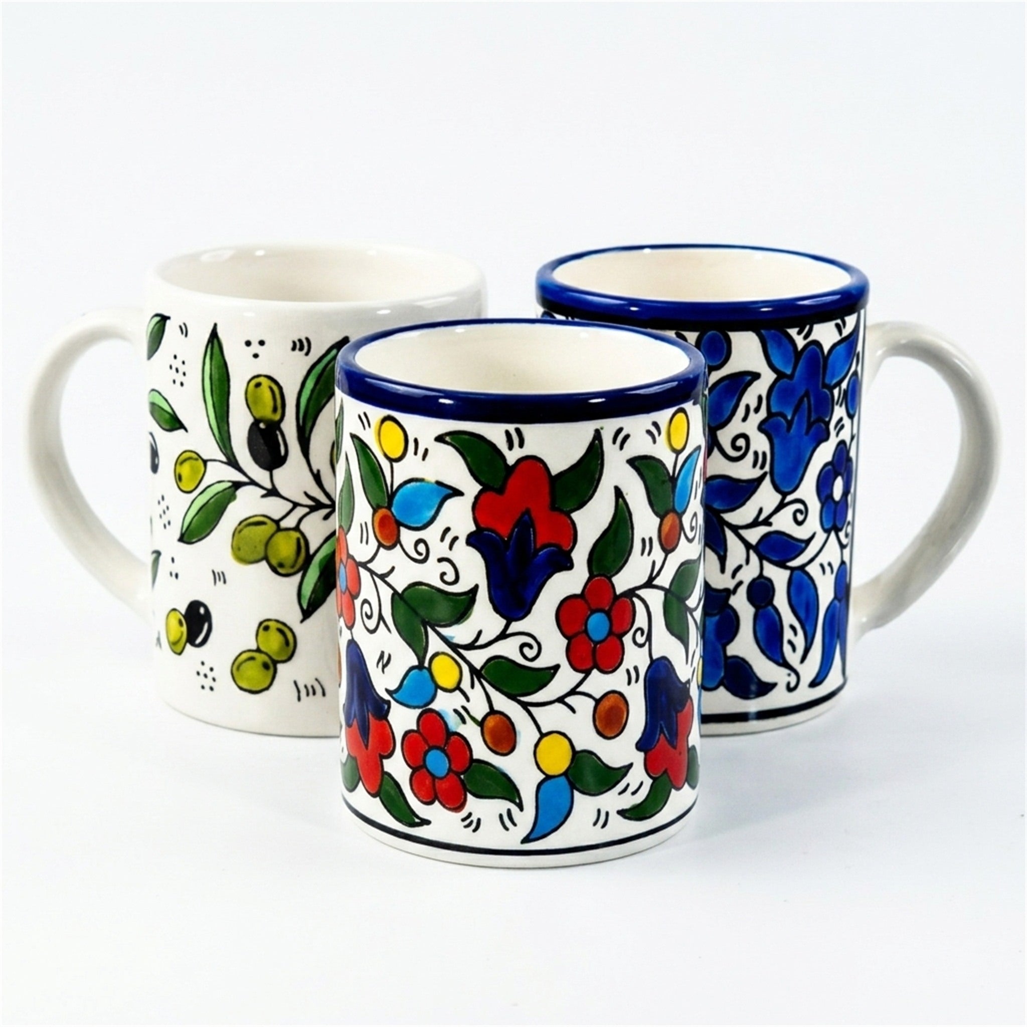 Floral Heritage Mug 3.15 Inch shown in all three hand-painted patterns