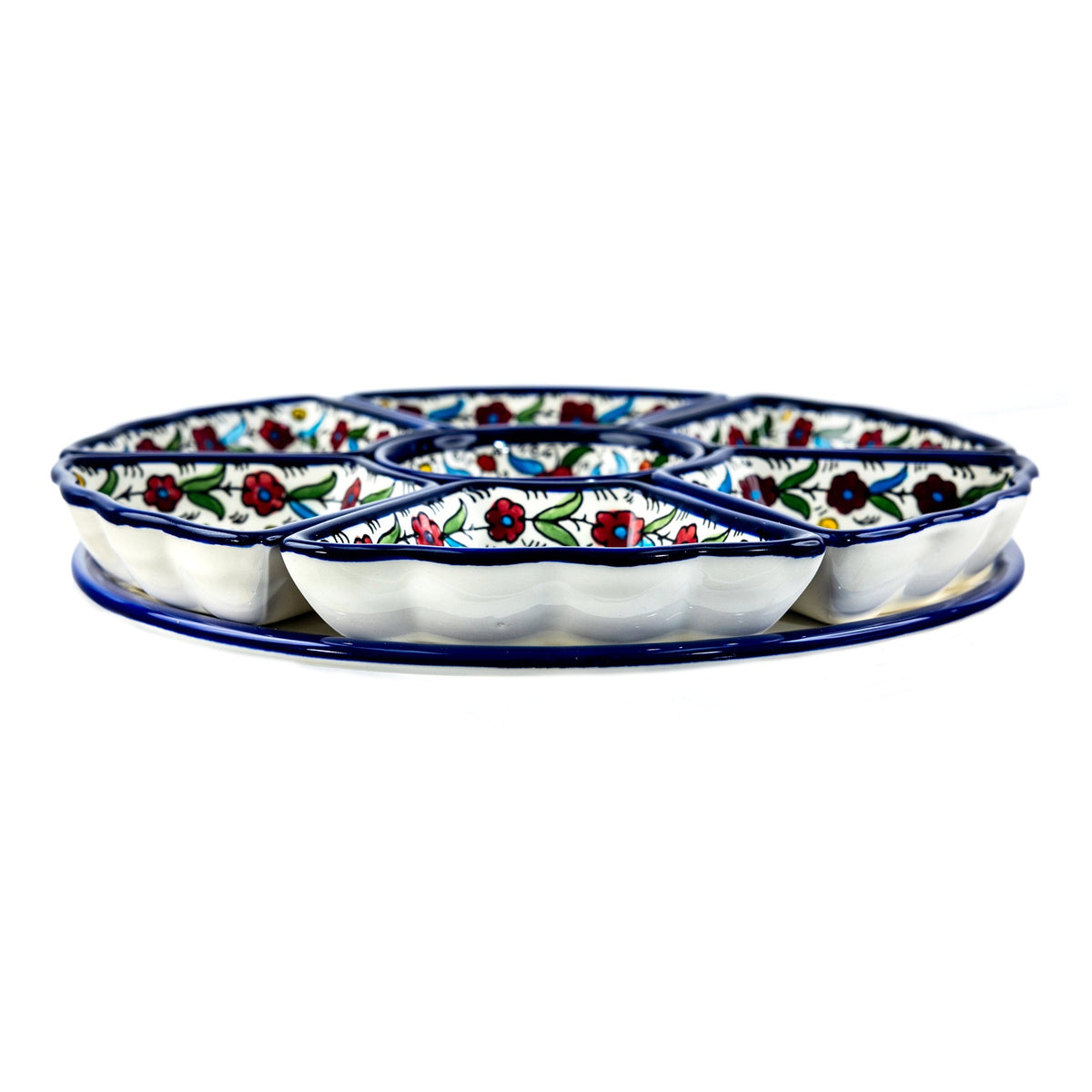 Hand-Painted Ceramic 7-Piece Serving Set 12.6 Inch in Floral, side view