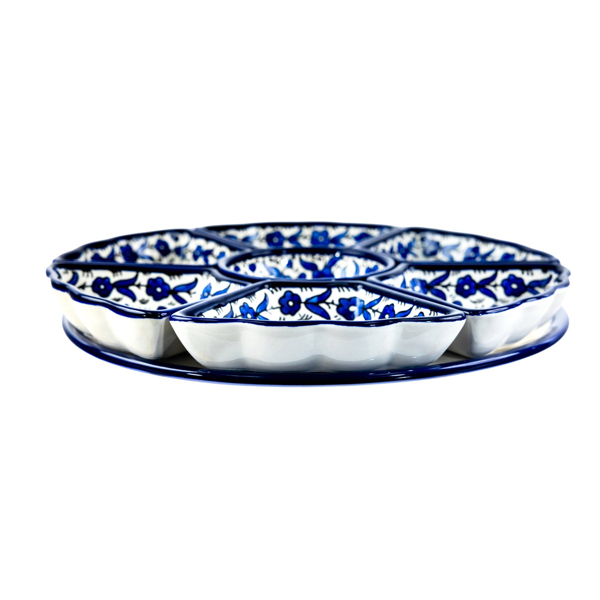 Hand-Painted Ceramic 7-Piece Serving Set 12.6 Inch in Indigo, side view