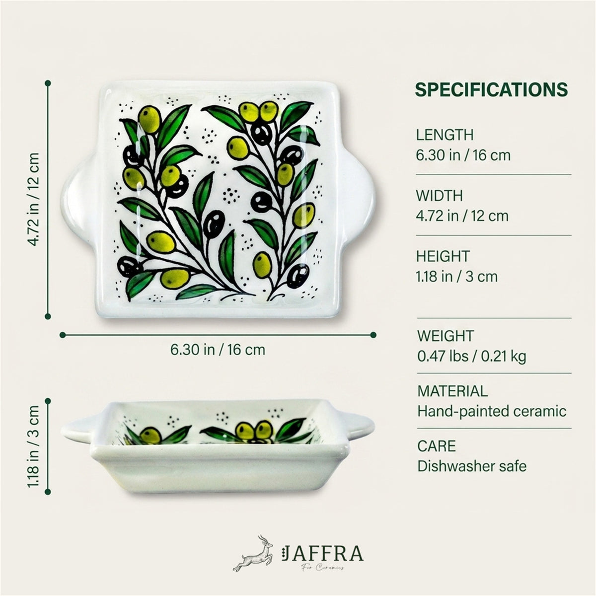Handled Serving Dish 6.3 Inch dimensions and specifications