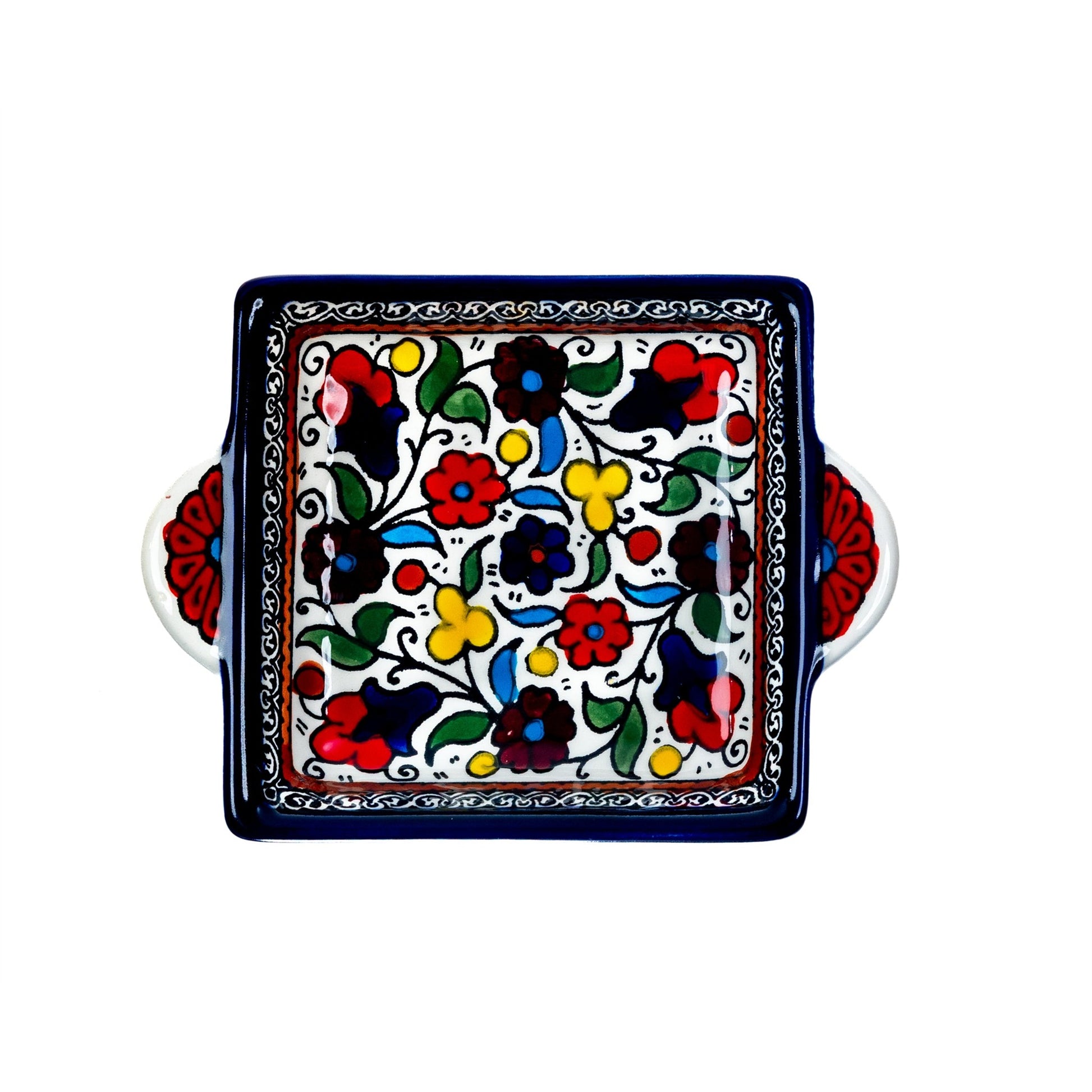 Handled Serving Dish 6.3 Inch in Floral, seen from above