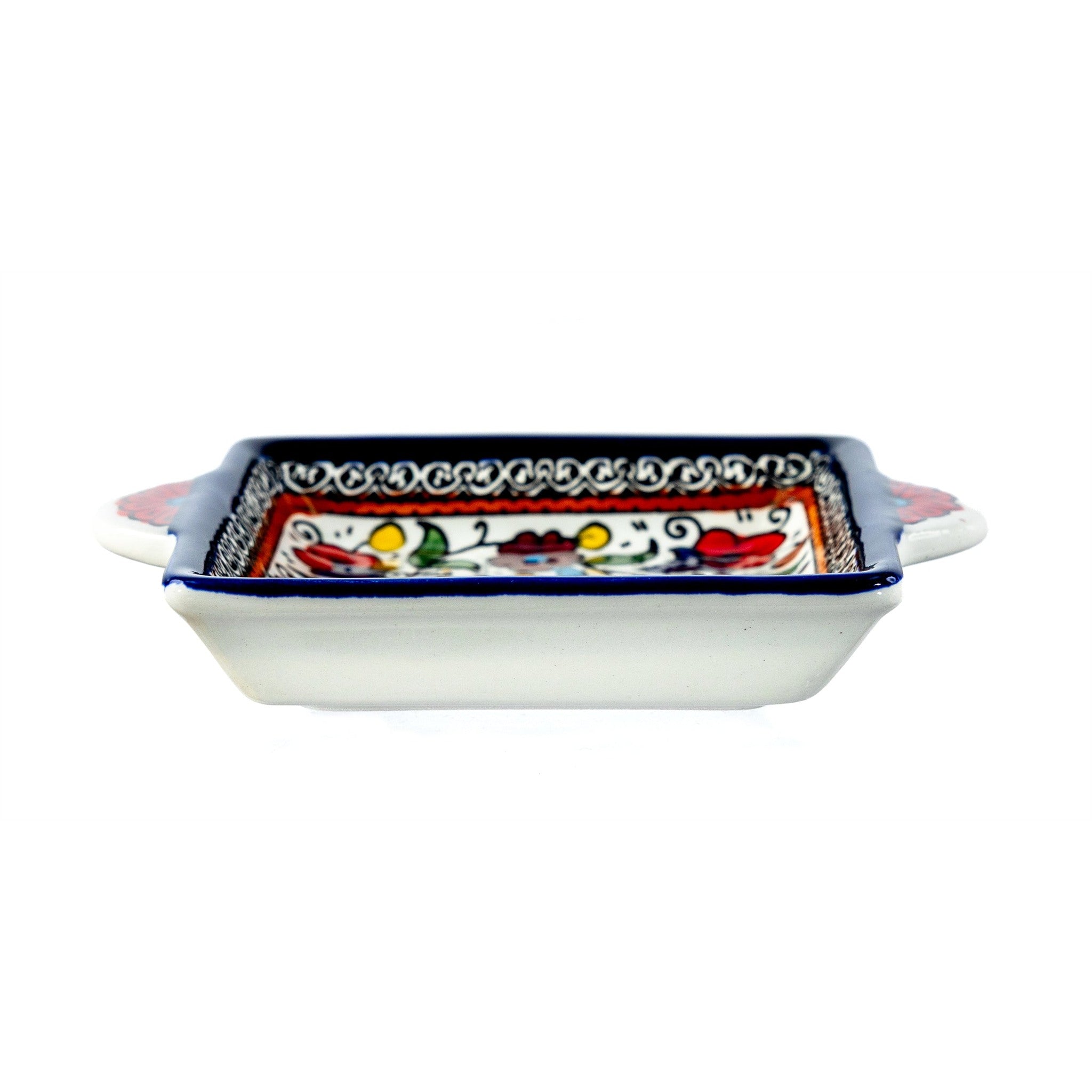 Handled Serving Dish 6.3 Inch in Floral, side view