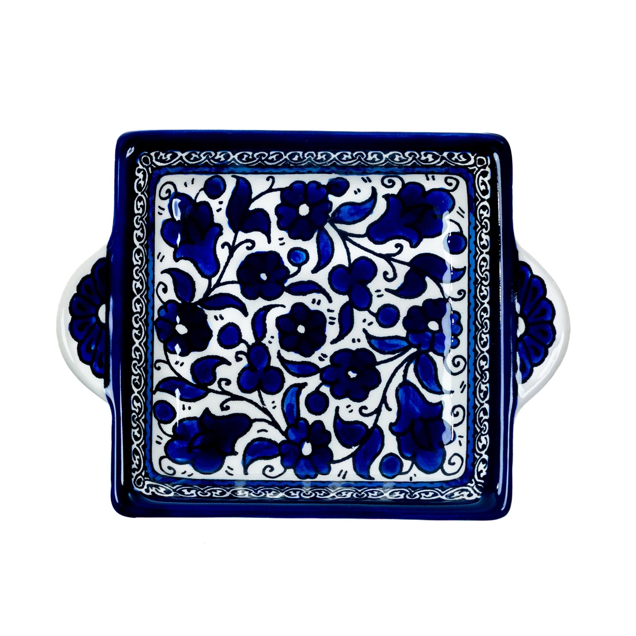 Handled Serving Dish 6.3 Inch in Indigo, seen from above