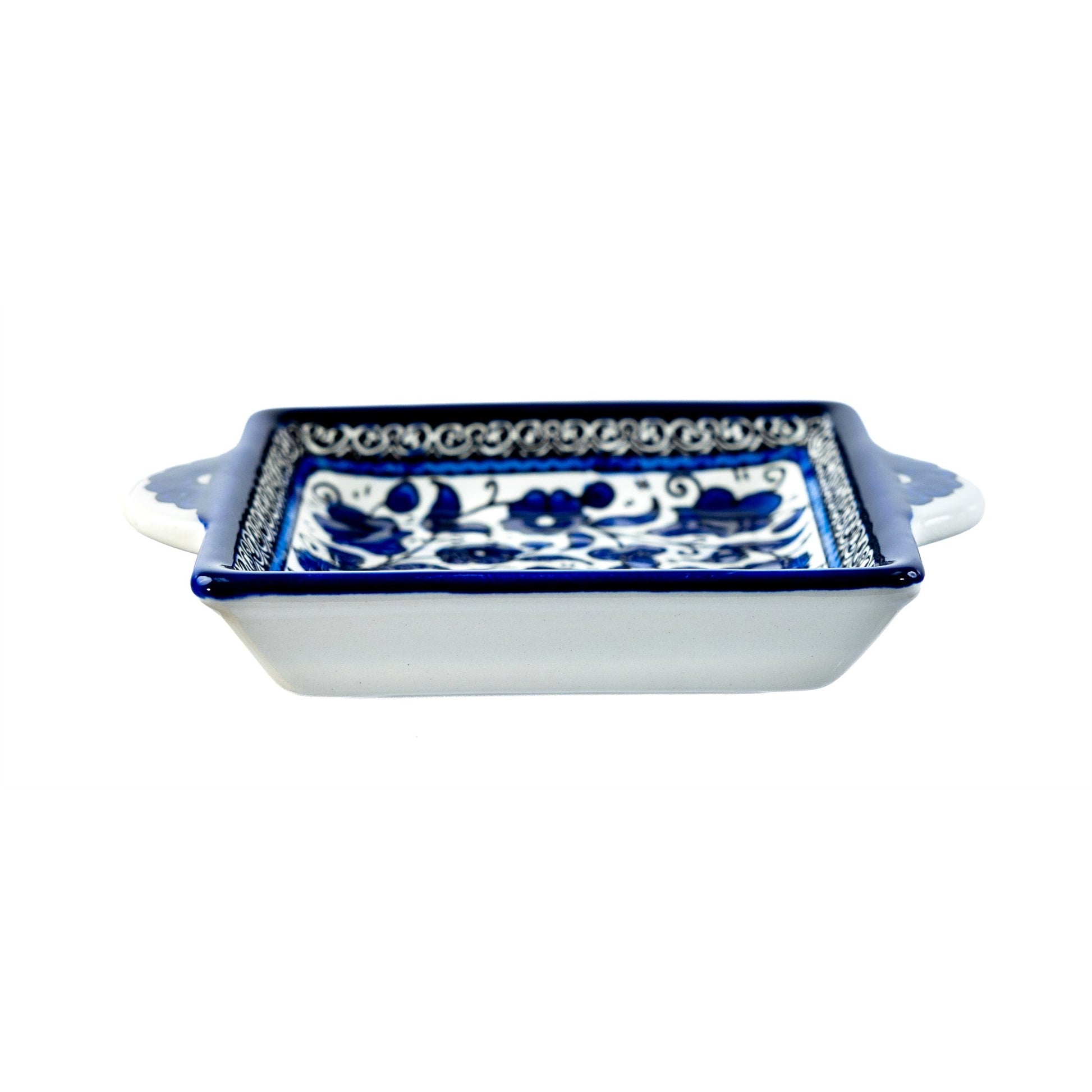 Handled Serving Dish 6.3 Inch in Indigo, side view